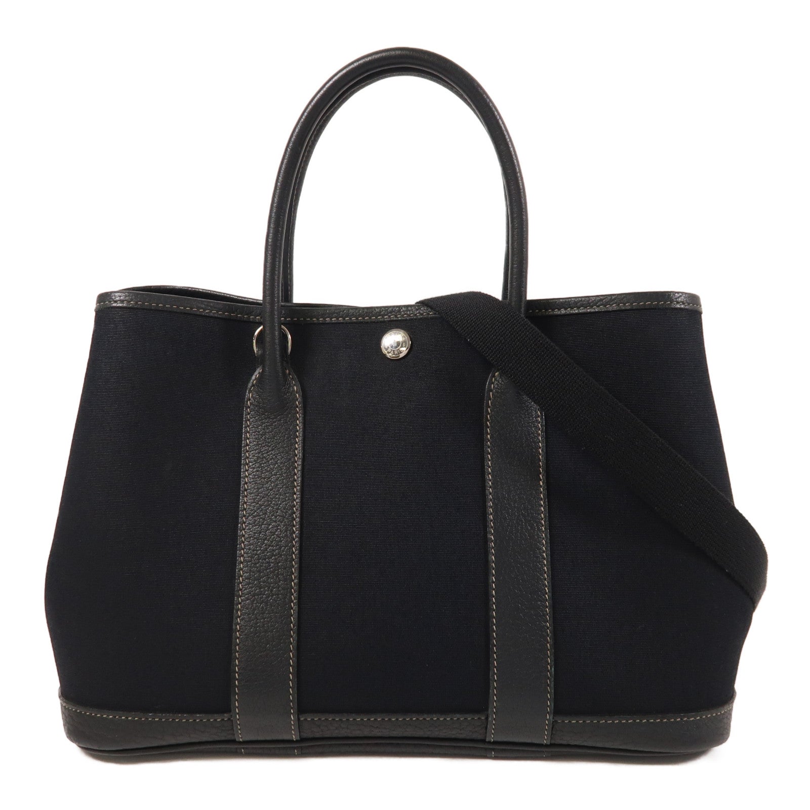 HERMES 帆布Garden Party TPM銀扣手挽肩背兩用袋