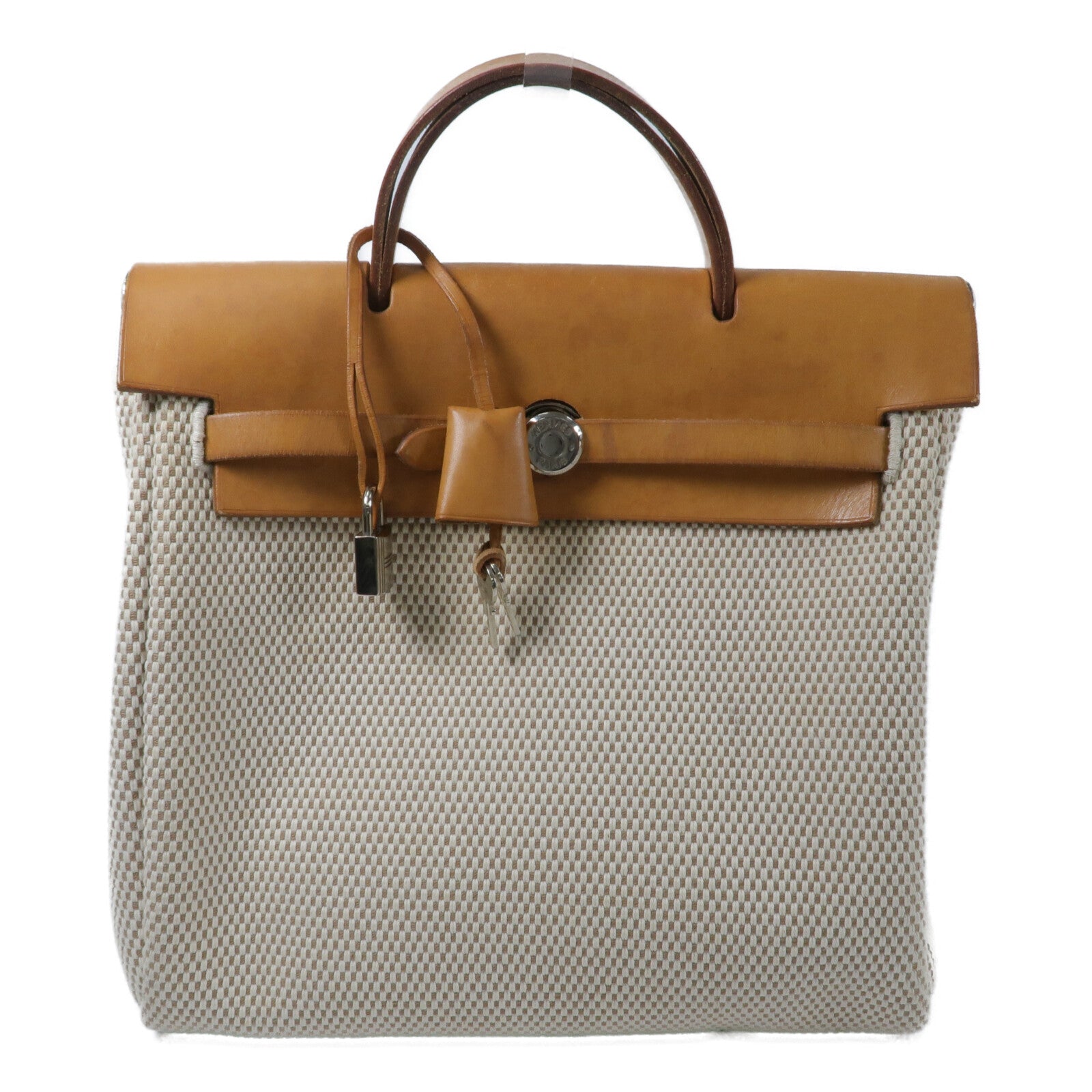 HERMES 帆布/Veau Hunter皮革Vintage Herbag Backpack背包Natural Sable