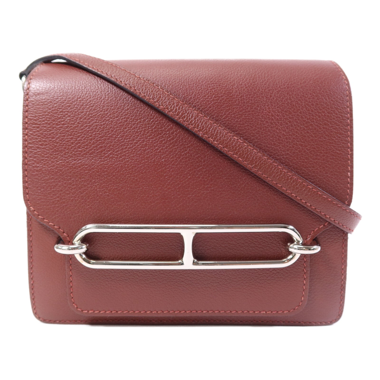 HERMES Evercolor/Chevre皮革Roulis Mini銀扣肩背袋Rouge H
