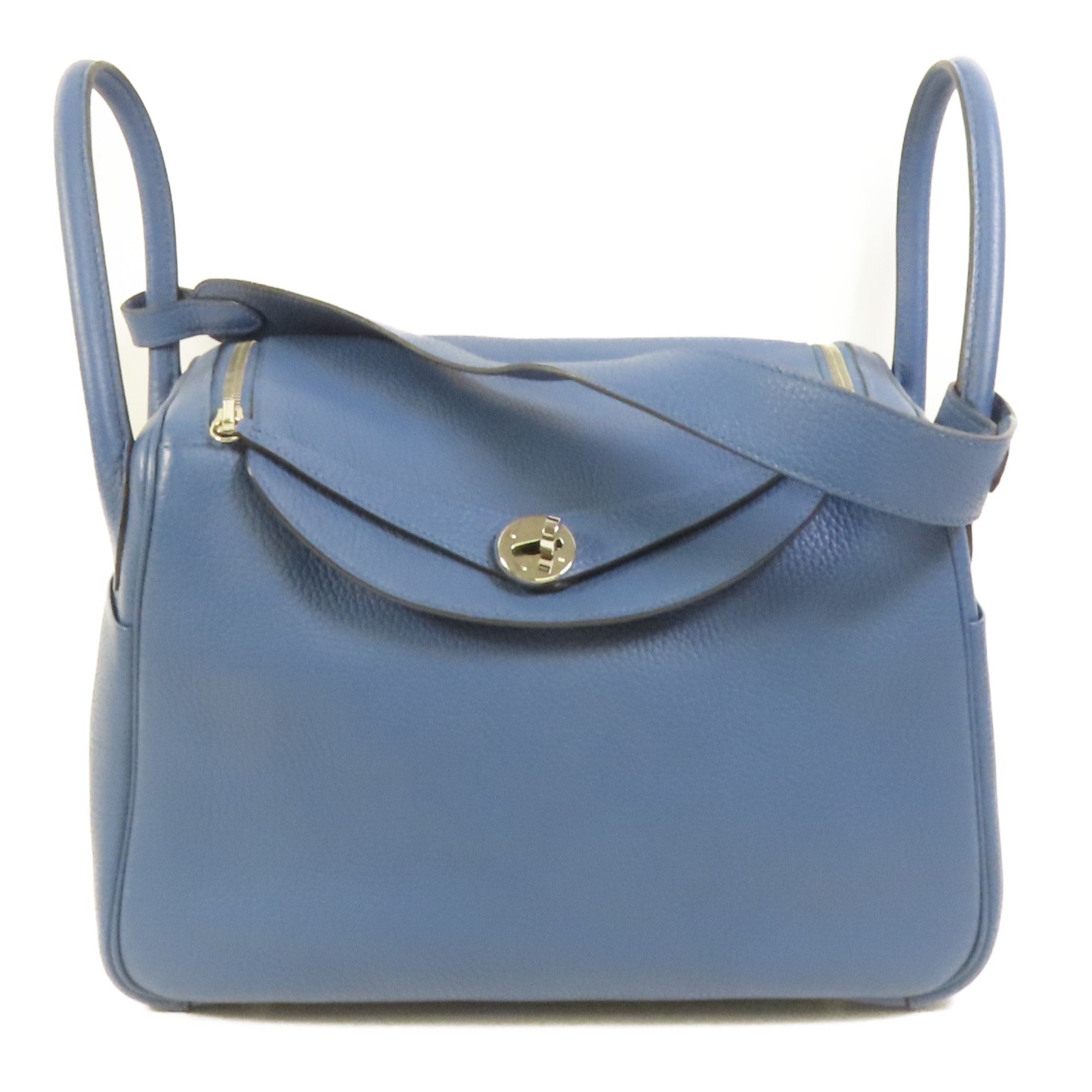 HERMES Clemence皮革Lindy 30銀扣手挽肩背兩用袋Blue