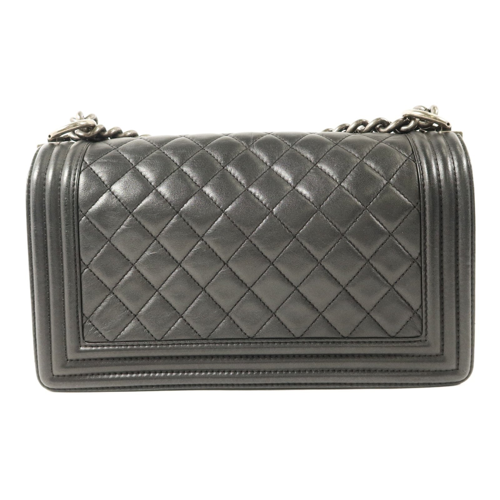 CHANEL 羊皮皮革Boy 25銀扣鏈帶肩背袋