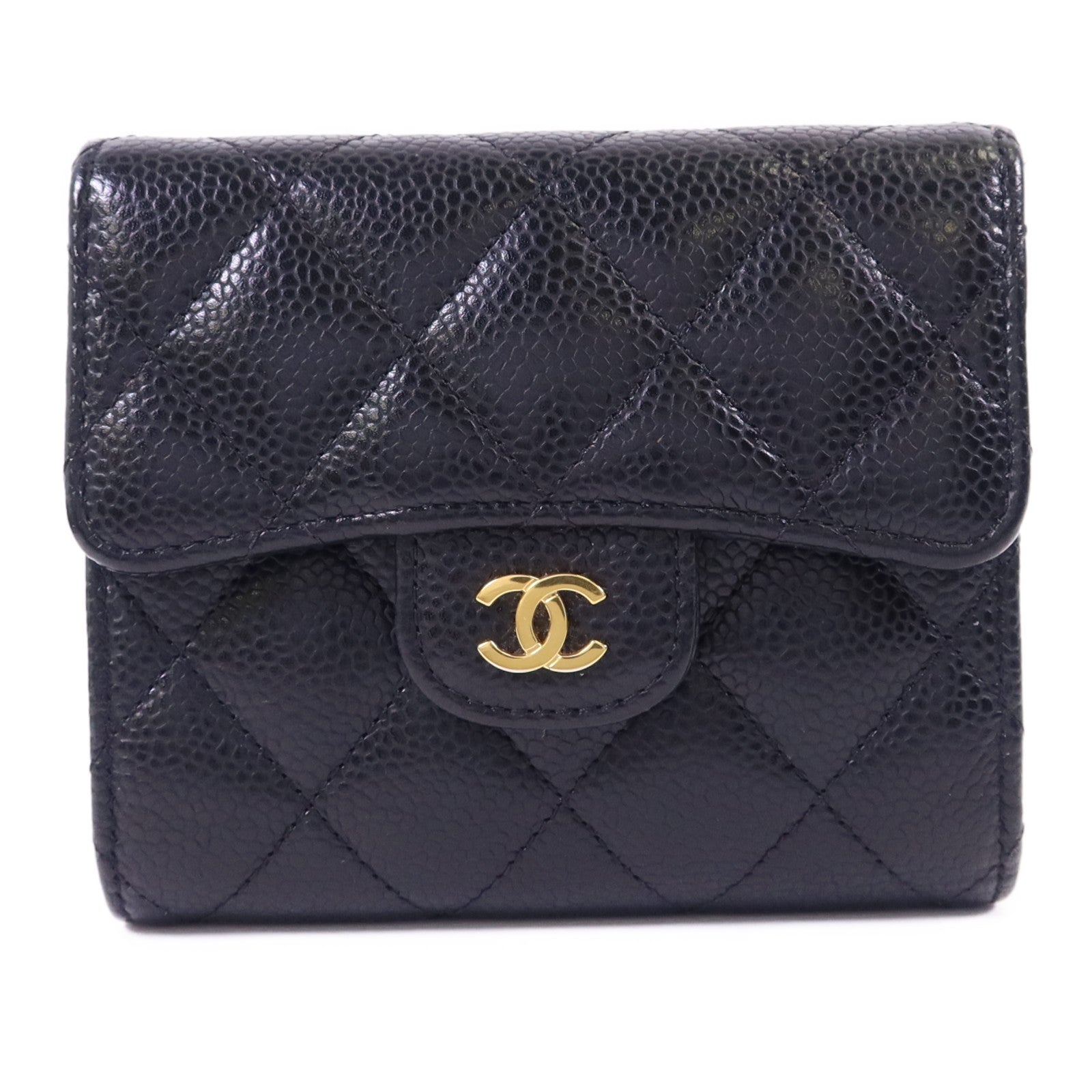 CHANEL 牛皮皮革Trifold Wallet金扣錢包
