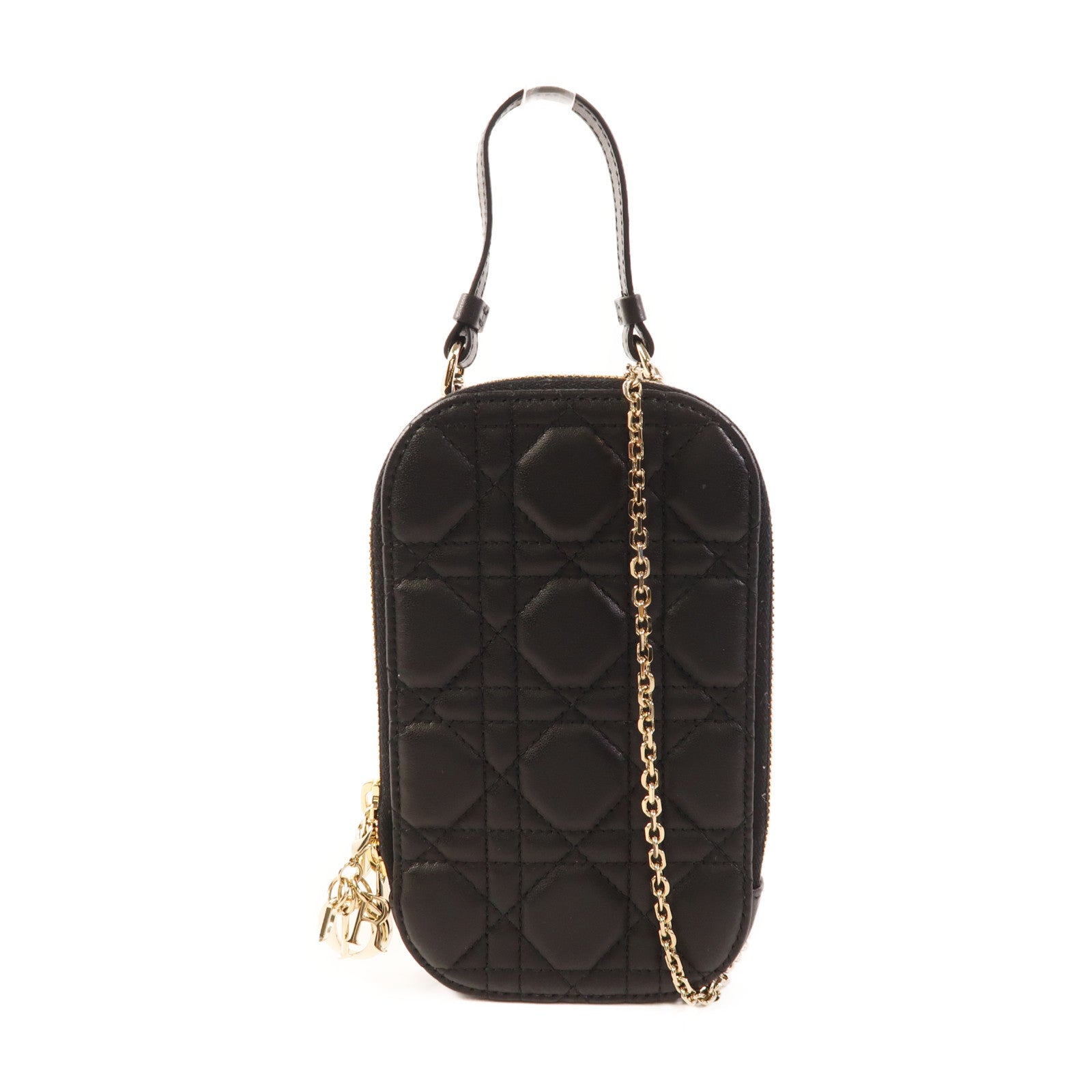 Dior CD GHW Chain Phone Holder S0872 Lambskin Leather Black