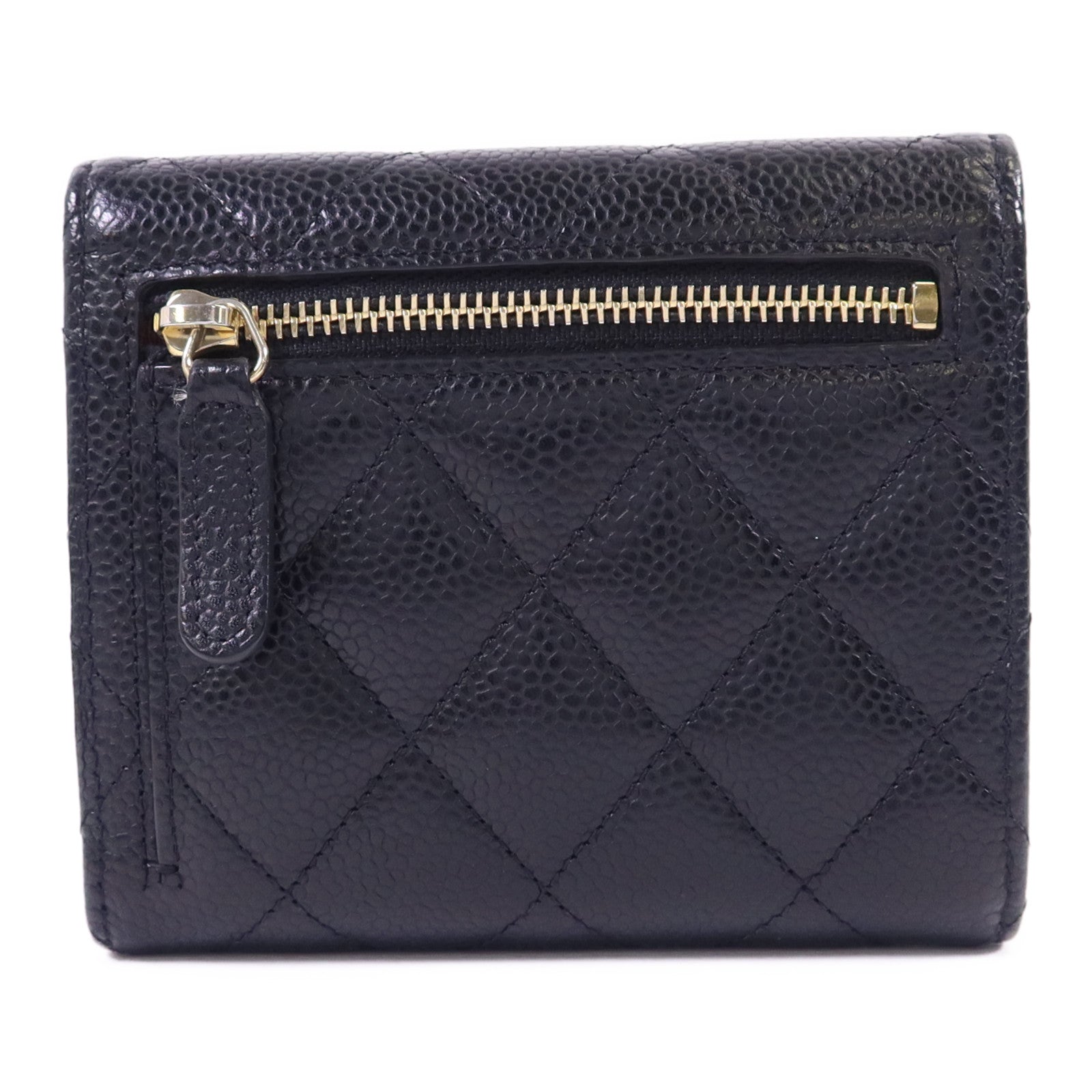 CHANEL 牛皮皮革Trifold Wallet金扣錢包