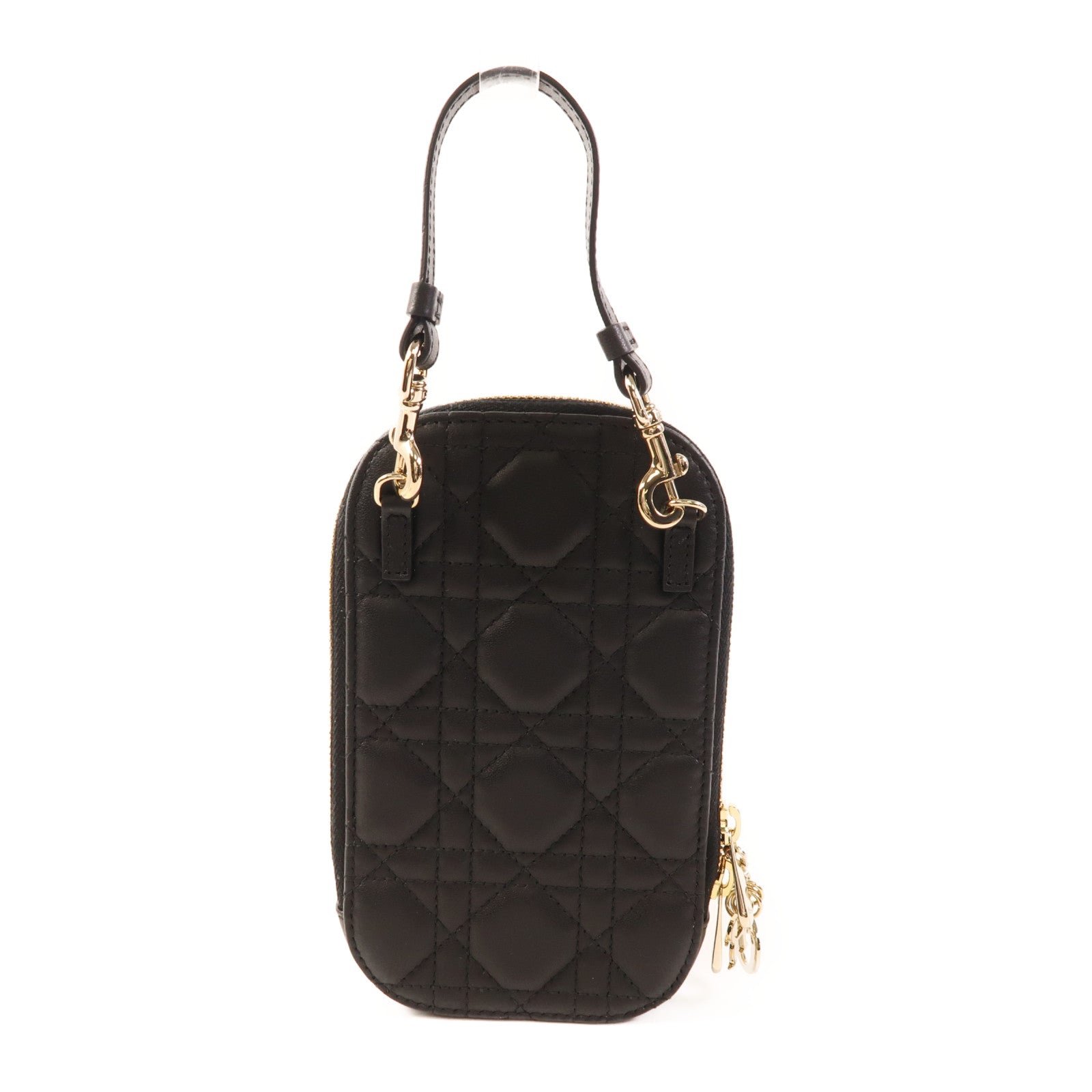 Dior CD GHW Chain Phone Holder S0872 Lambskin Leather Black