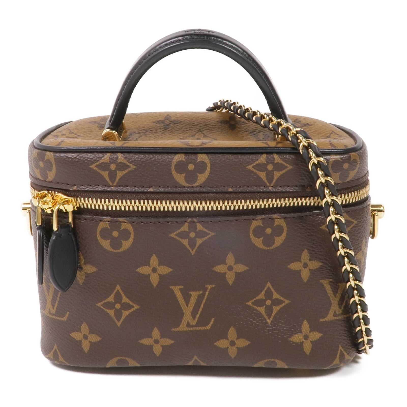LOUIS VUITTON Monogram/Monogram Reverse Vanity PM金扣手挽肩背兩用袋棕色