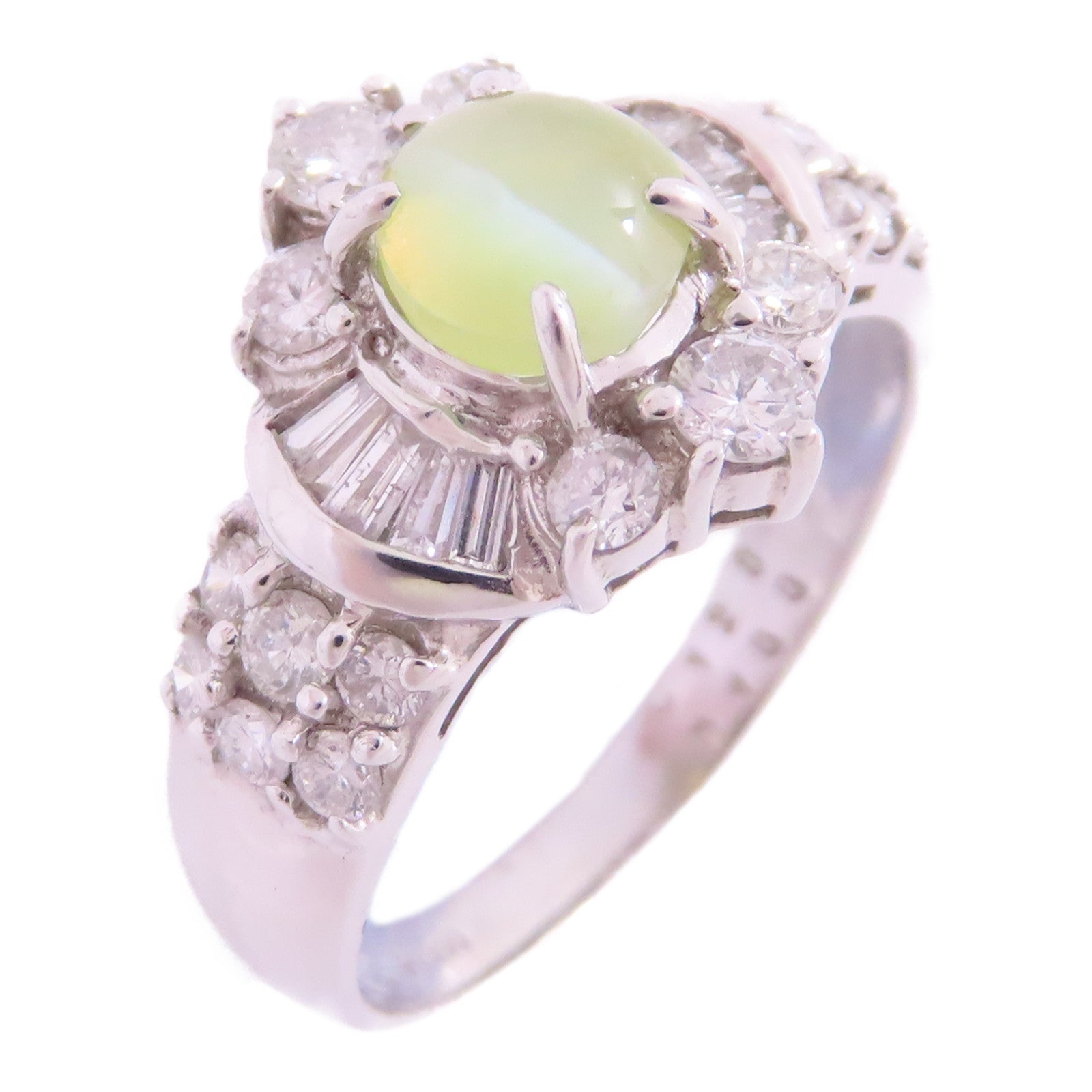JEWELRY 【激減優惠】PT900鉑金/猫眼寶石/鑽石Cat's Eye Diamond Ring戒指US#7