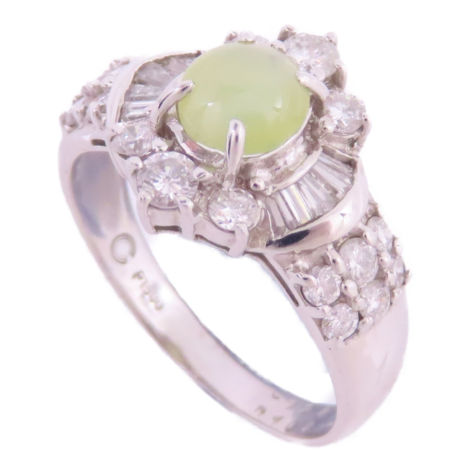 JEWELRY 【激減優惠】PT900鉑金/猫眼寶石/鑽石Cat's Eye Diamond Ring戒指US#7