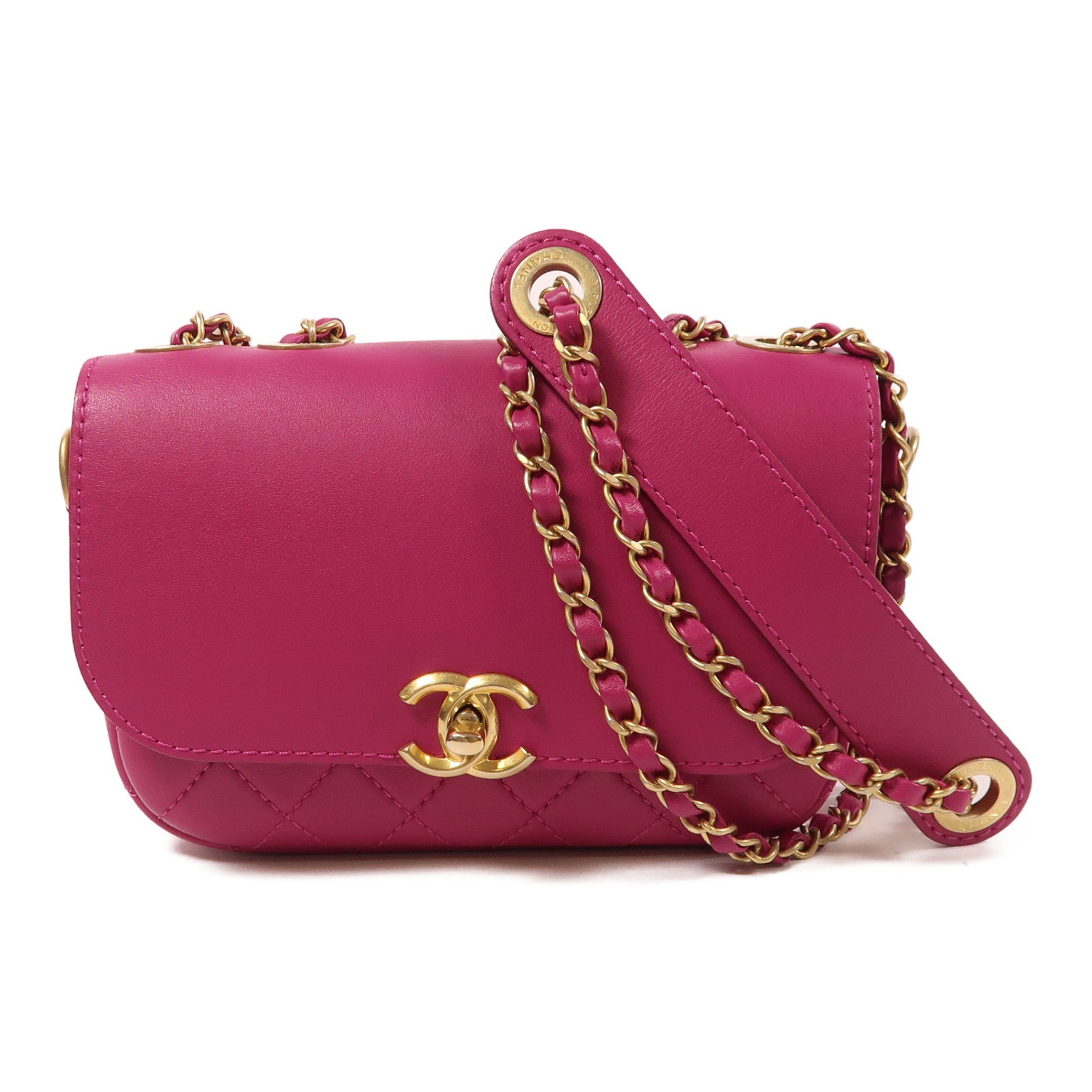 CHANEL 牛皮皮革Shoulder Bag金扣鏈帶肩背袋