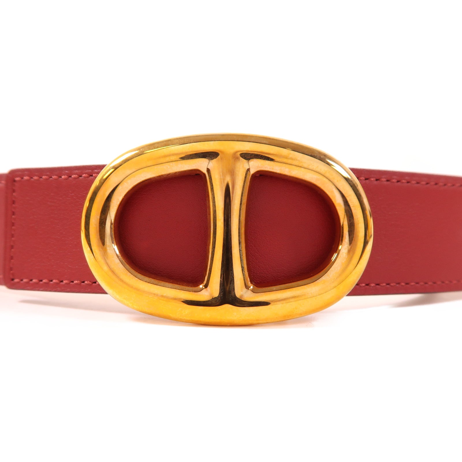 HERMES Swift/Epsom皮革Belt金扣皮帶White/Red