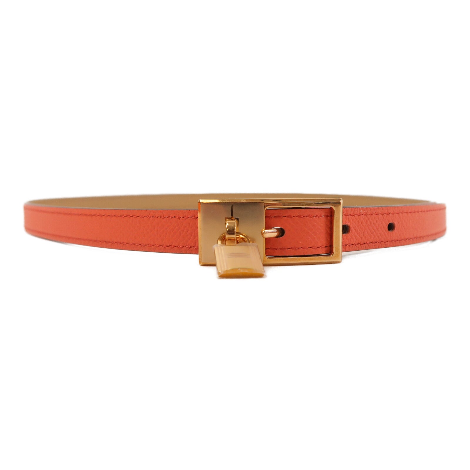 HERMES Swift皮革/Epsom皮革Lucky 15 Belt皮帶Rose Jaipur/Naturel