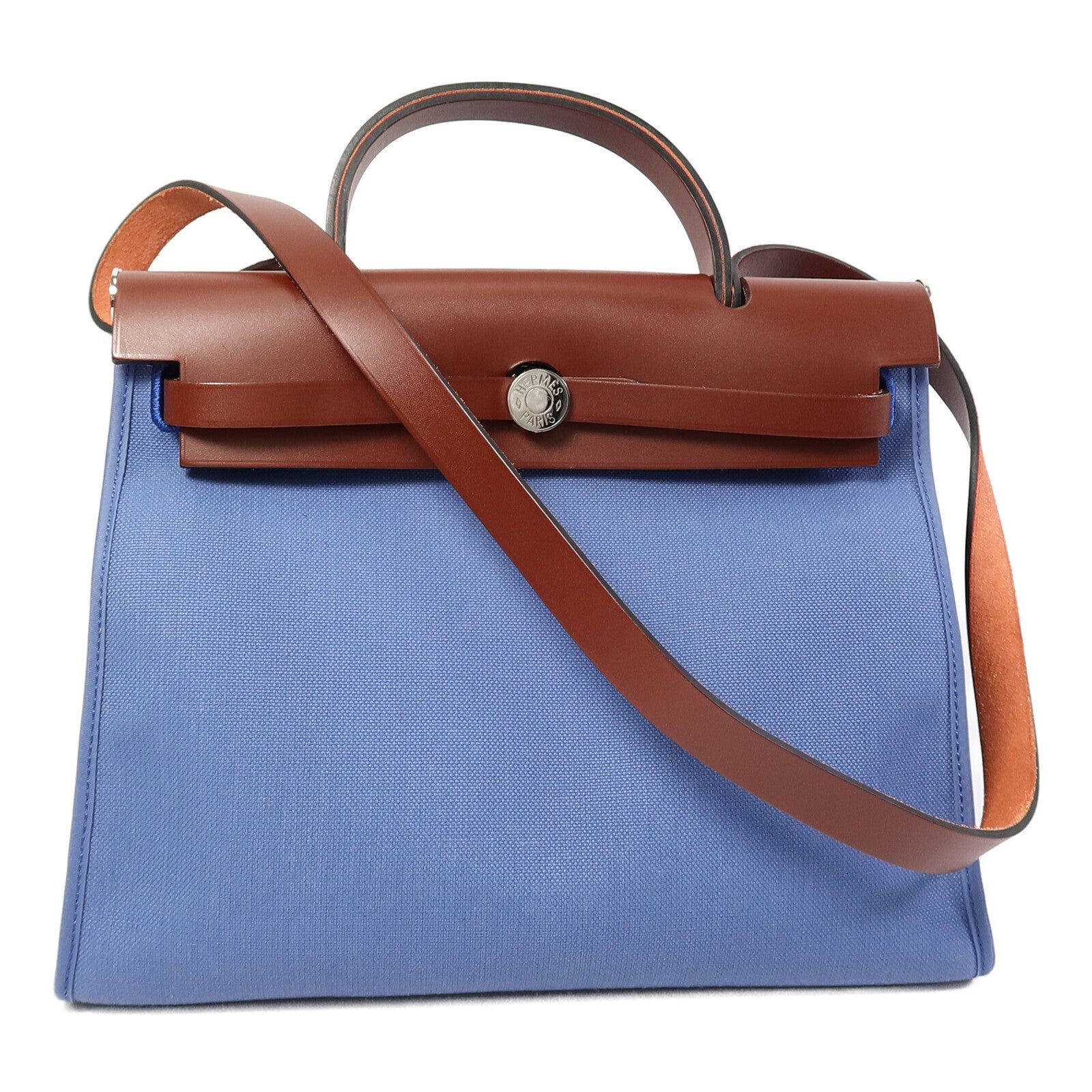 HERMES 帆布Herbag PM手挽肩背兩用袋Bleu Agate/Rouge H