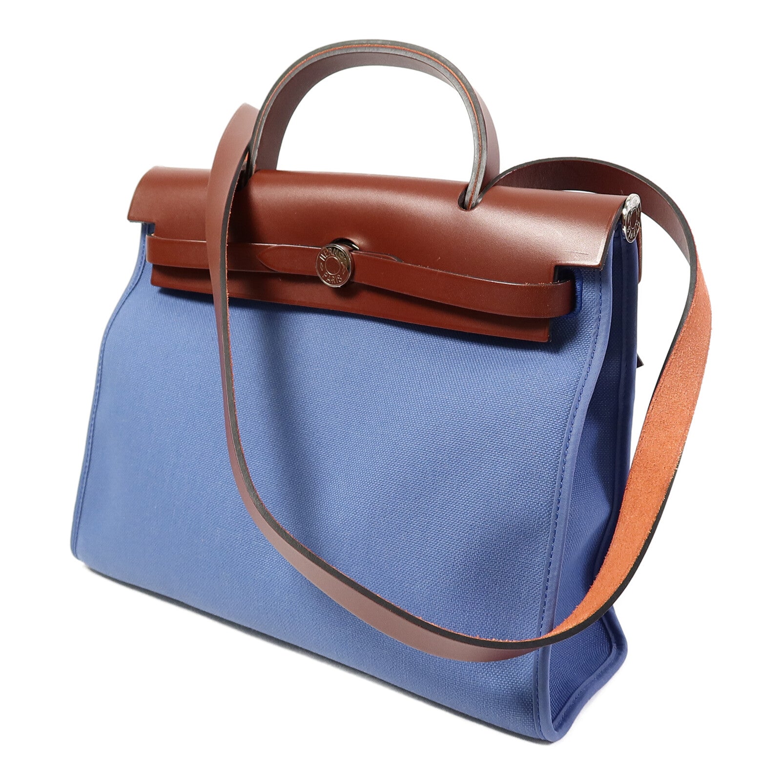 HERMES 帆布Herbag PM手挽肩背兩用袋Bleu Agate/Rouge H