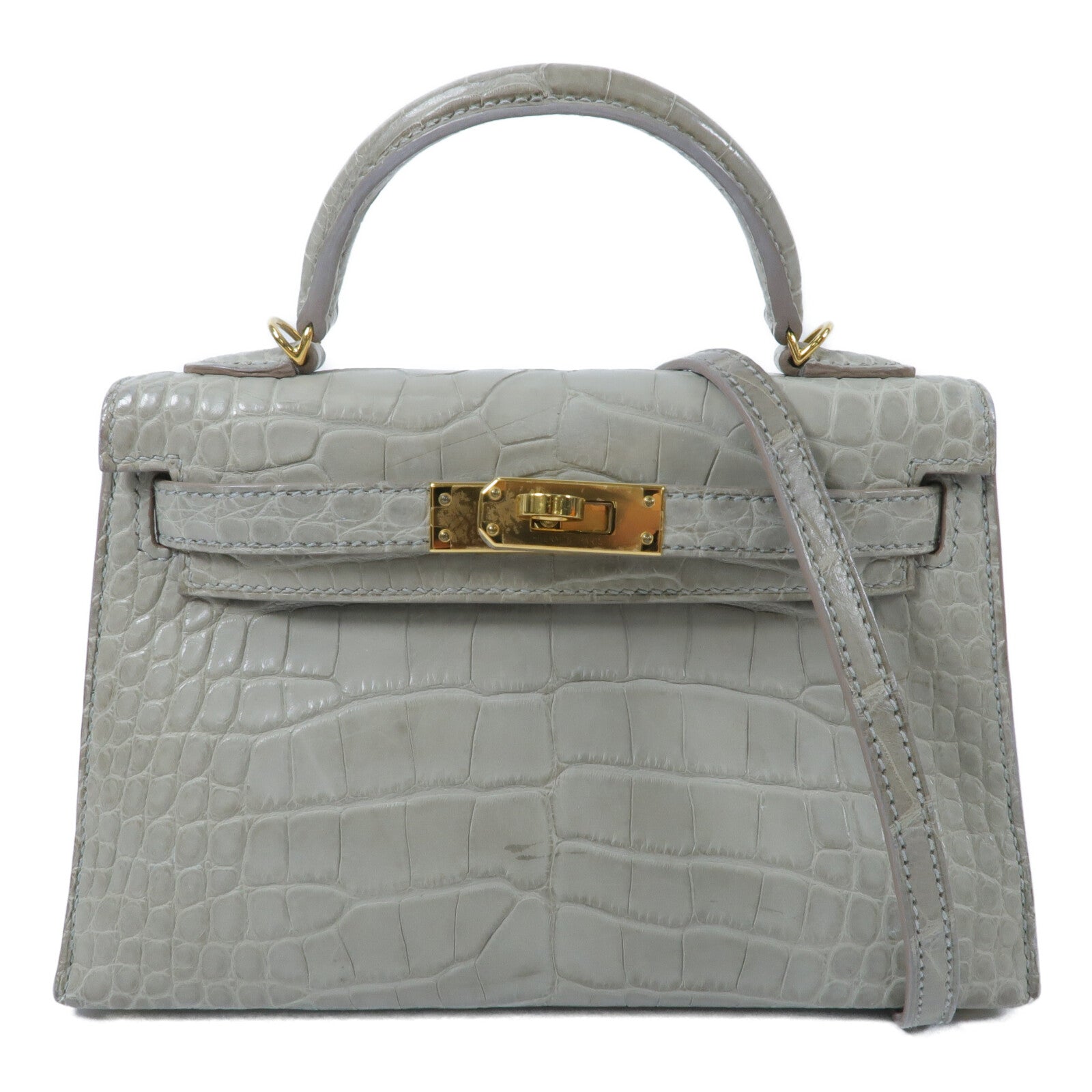 HERMES 鱷魚皮革Mini Kelly II手挽肩背兩用袋Gris Perle