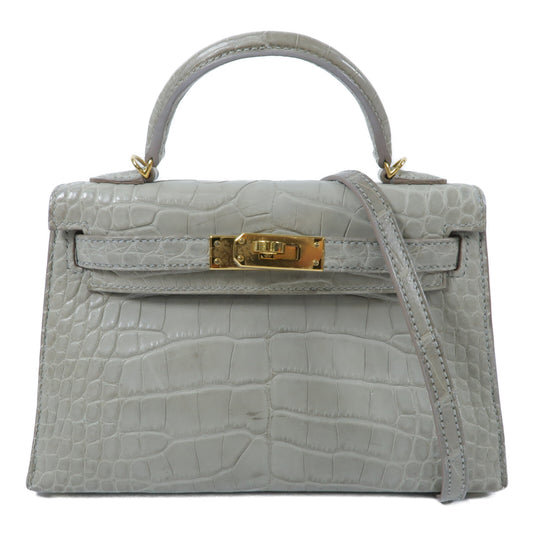 HERMES 鱷魚皮革Mini Kelly II手挽肩背兩用袋Gris Perle
