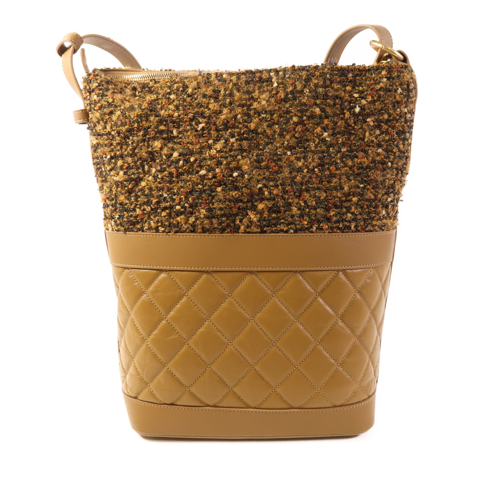 CHANEL 斜紋軟呢/皮革Shoulder Bag金扣肩背袋