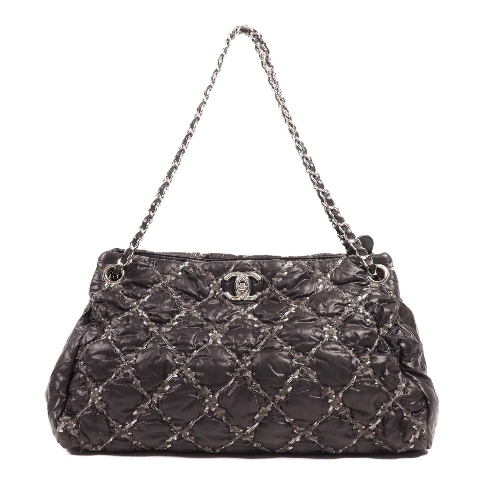 CHANEL 尼龍Shoulder Bag銀扣鏈帶肩背袋