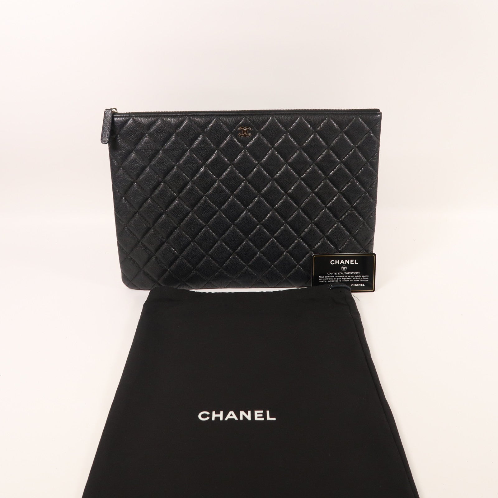 CHANEL 牛皮皮革Clutch Bag銀扣手拿包