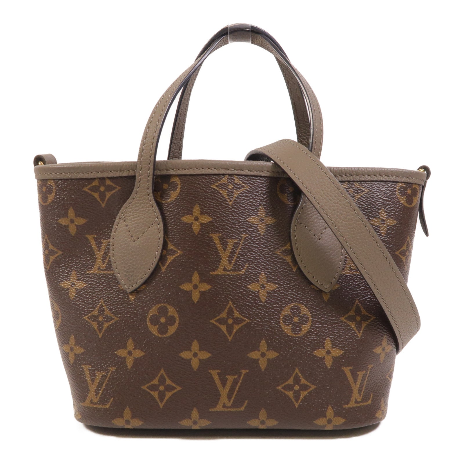 LOUIS VUITTON Monogram/牛皮皮革Neverfull Bandouliere Inside Out BB金扣手挽肩背兩用袋