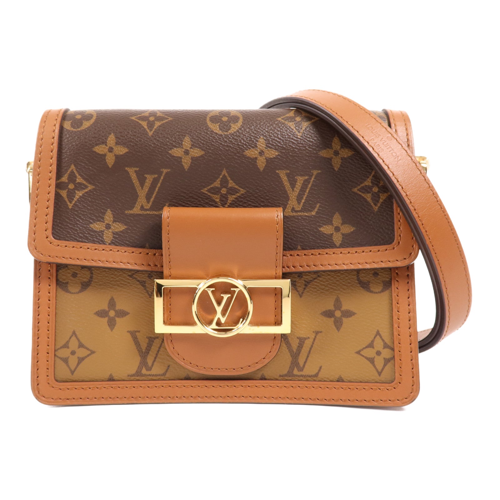 LOUIS VUITTON Monogram Reverse Mini Dauphine金扣肩背袋