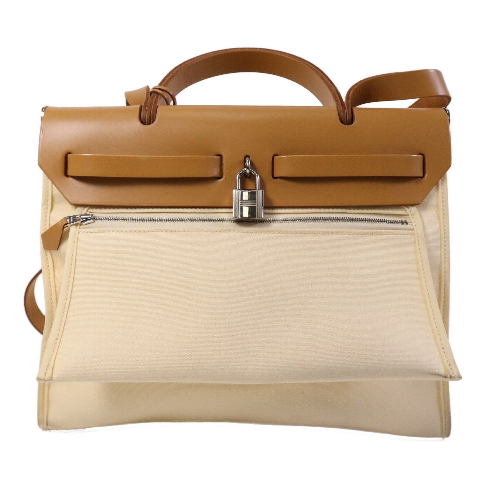 HERMES 帆布Herbag PM手挽肩背兩用袋Gold/Vanille