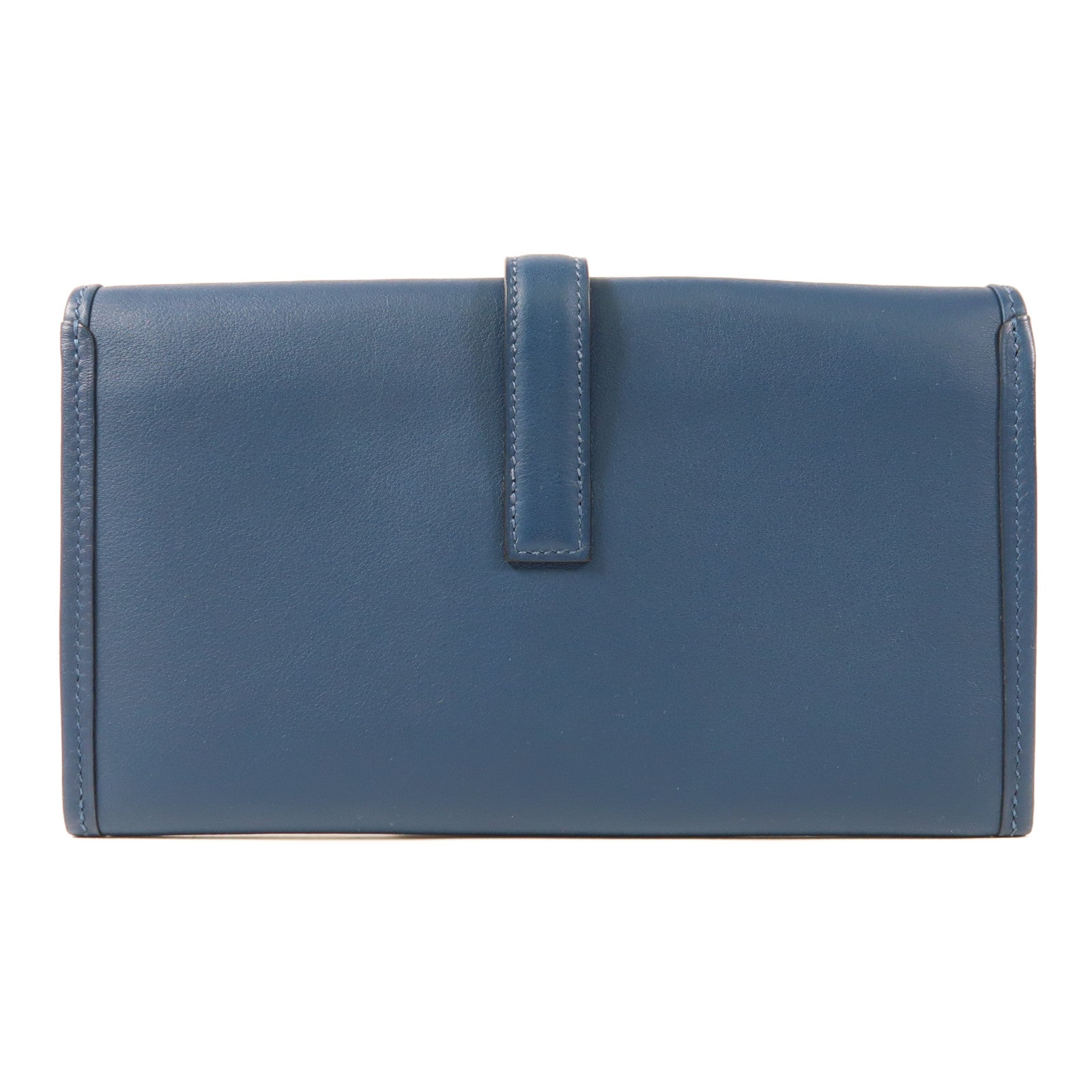 HERMES Swift皮革Jige Duo銀扣長錢包Bleu Brighton