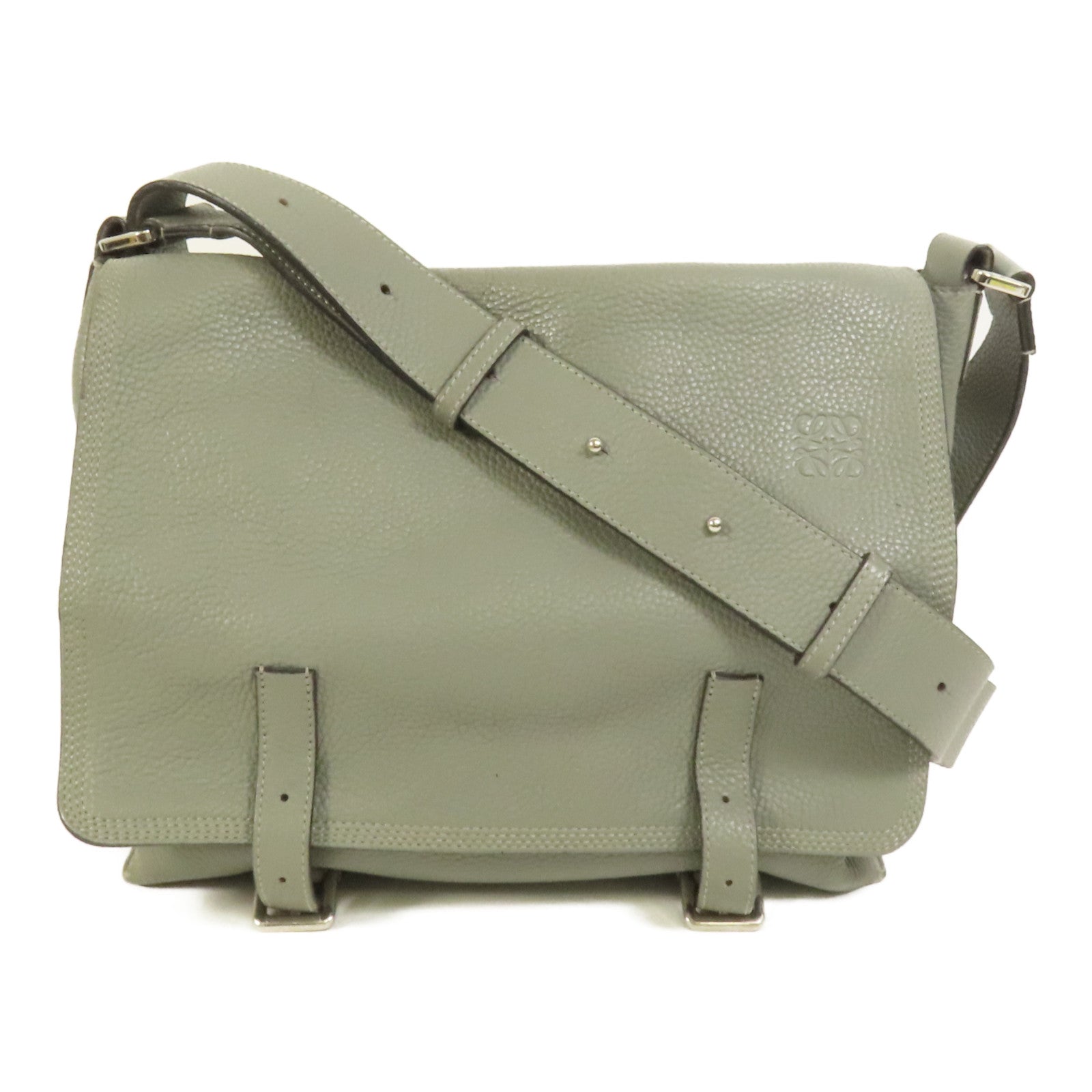 LOEWE 牛皮皮革Military Messenger銀扣肩背袋