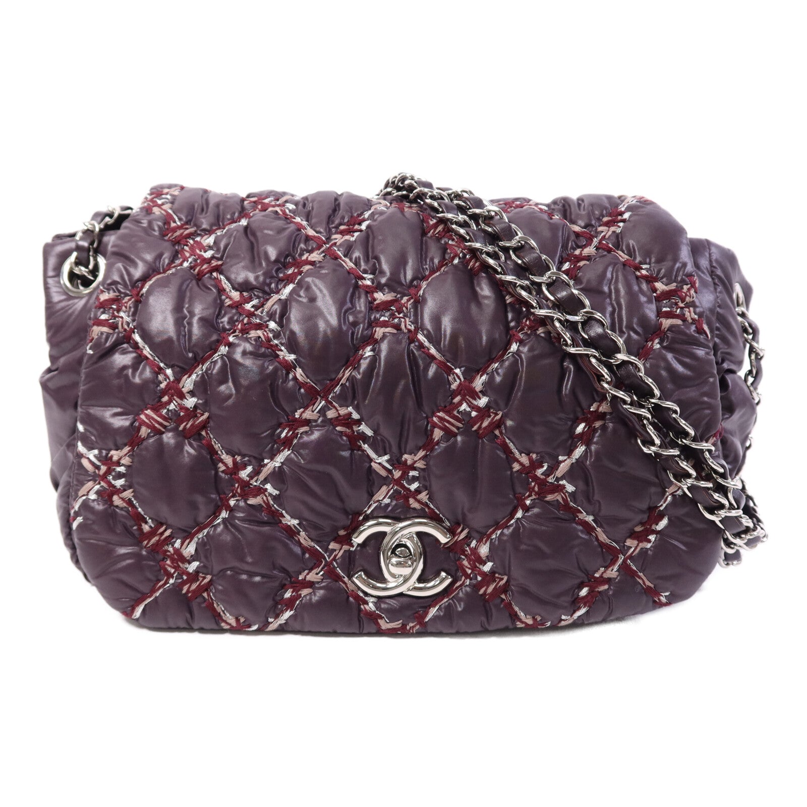 CHANEL 尼龍Chain Shoulder Bag銀扣鏈帶肩背袋