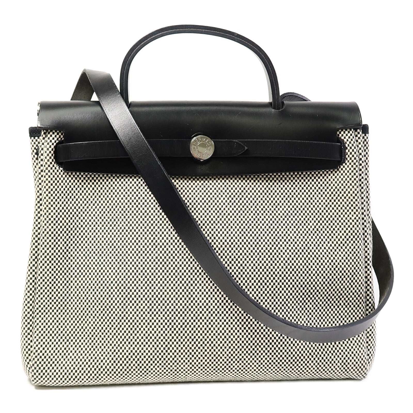 HERMES Toile H帆布Herbag PM手挽肩背兩用袋Ecru/Noir