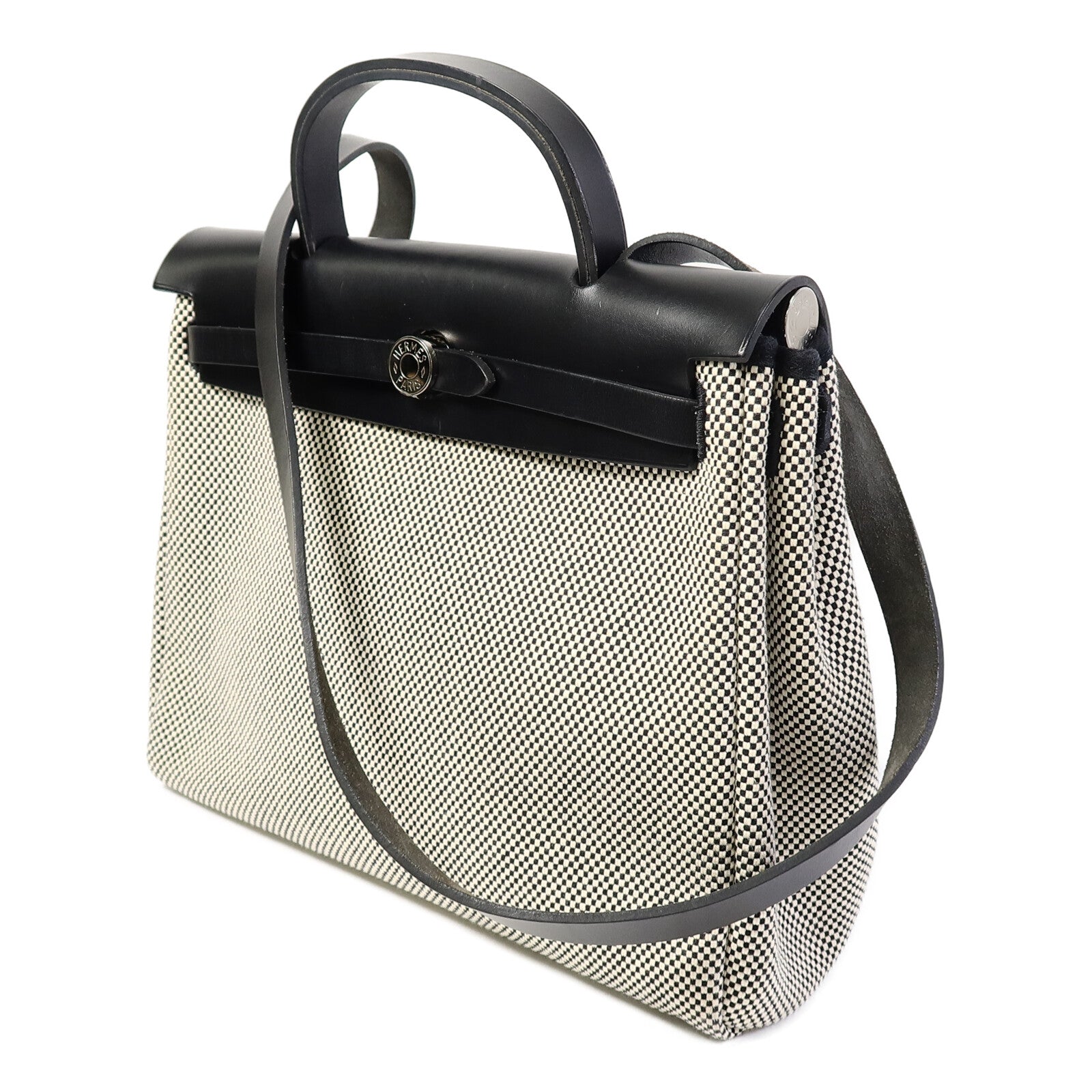 HERMES Toile H帆布Herbag PM手挽肩背兩用袋Ecru/Noir