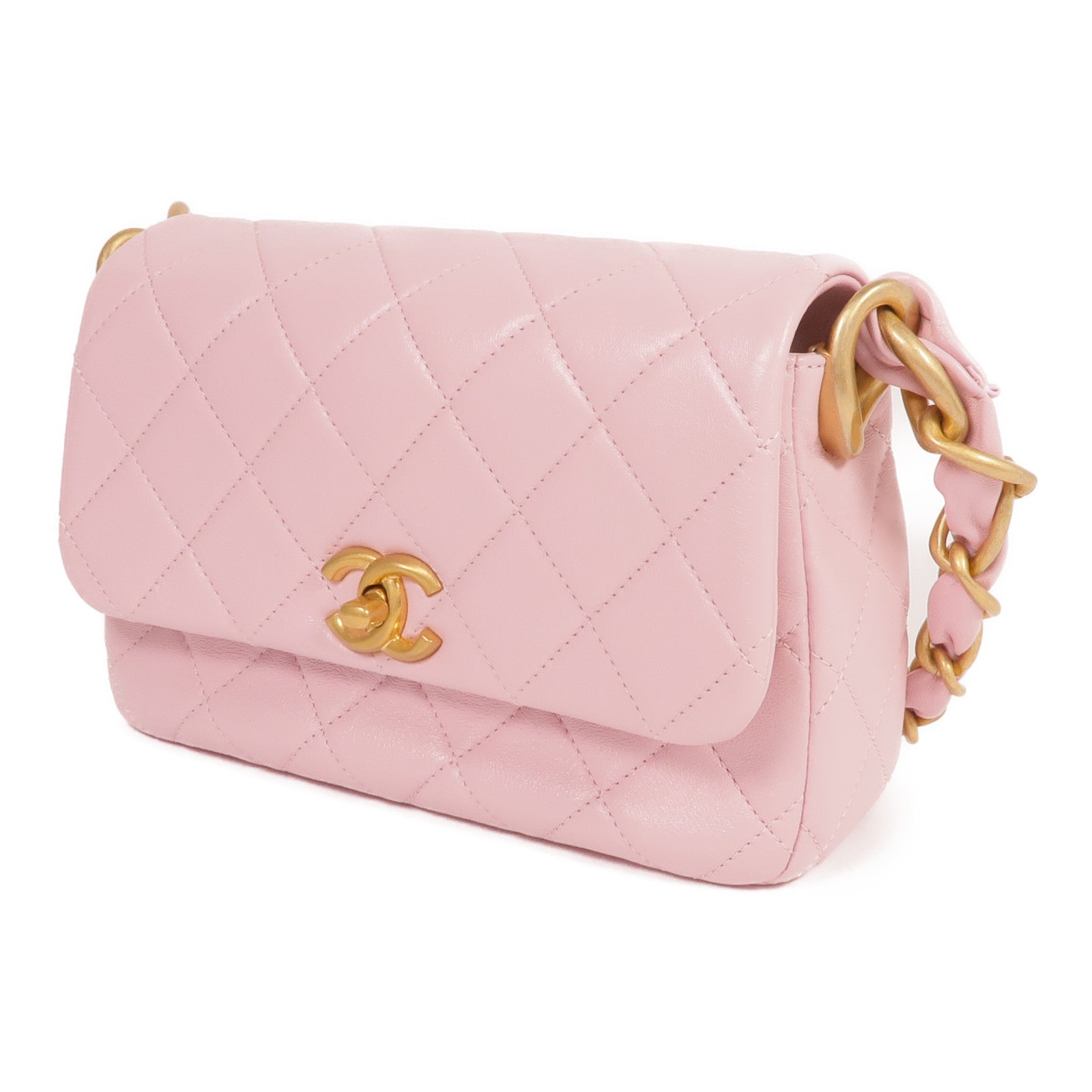 CHANEL 羊皮皮革Chain Shoulder金扣鏈帶肩背袋