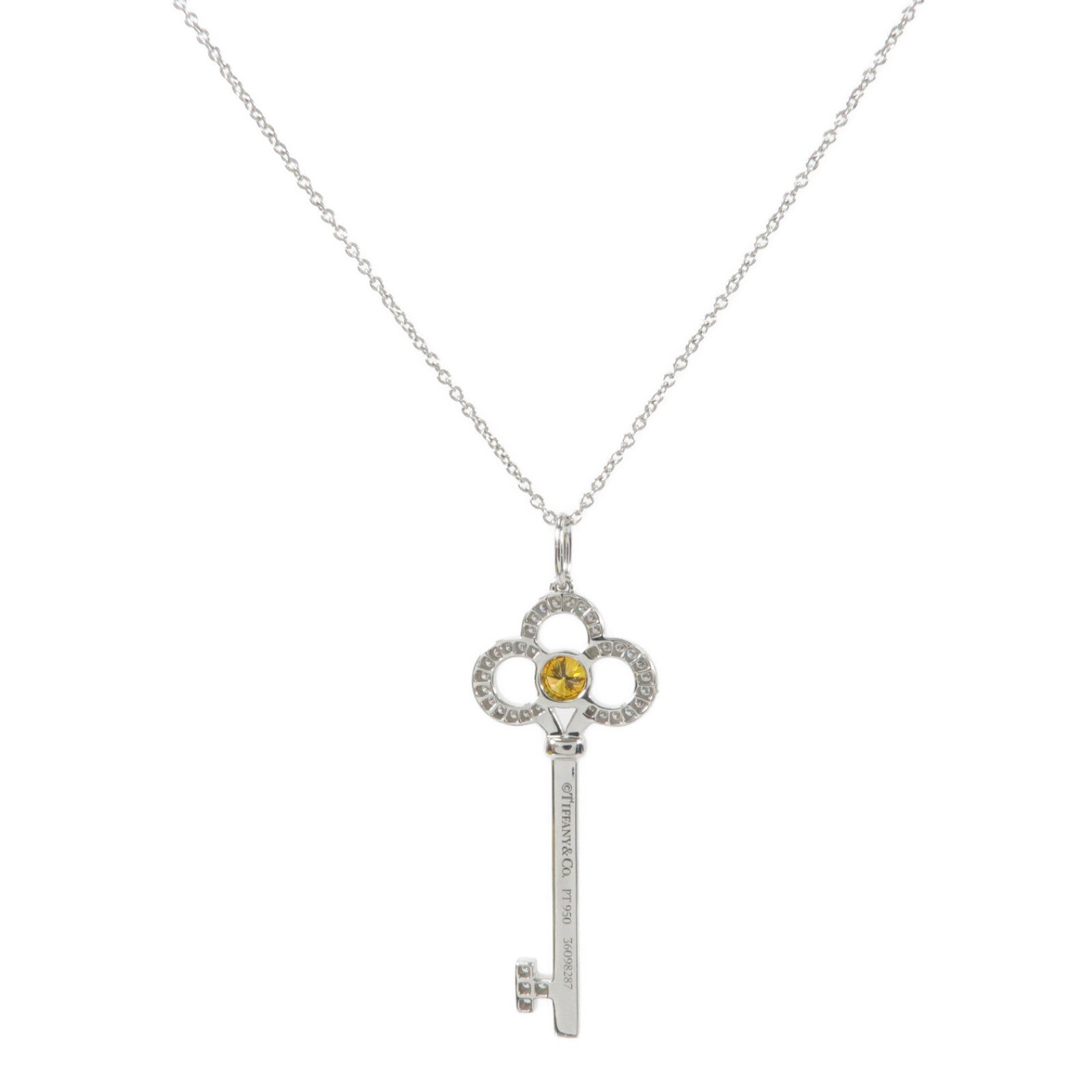 TIFFANY&CO PT950鉑金Tiffany Crown Key Pendant鑽石項鍊