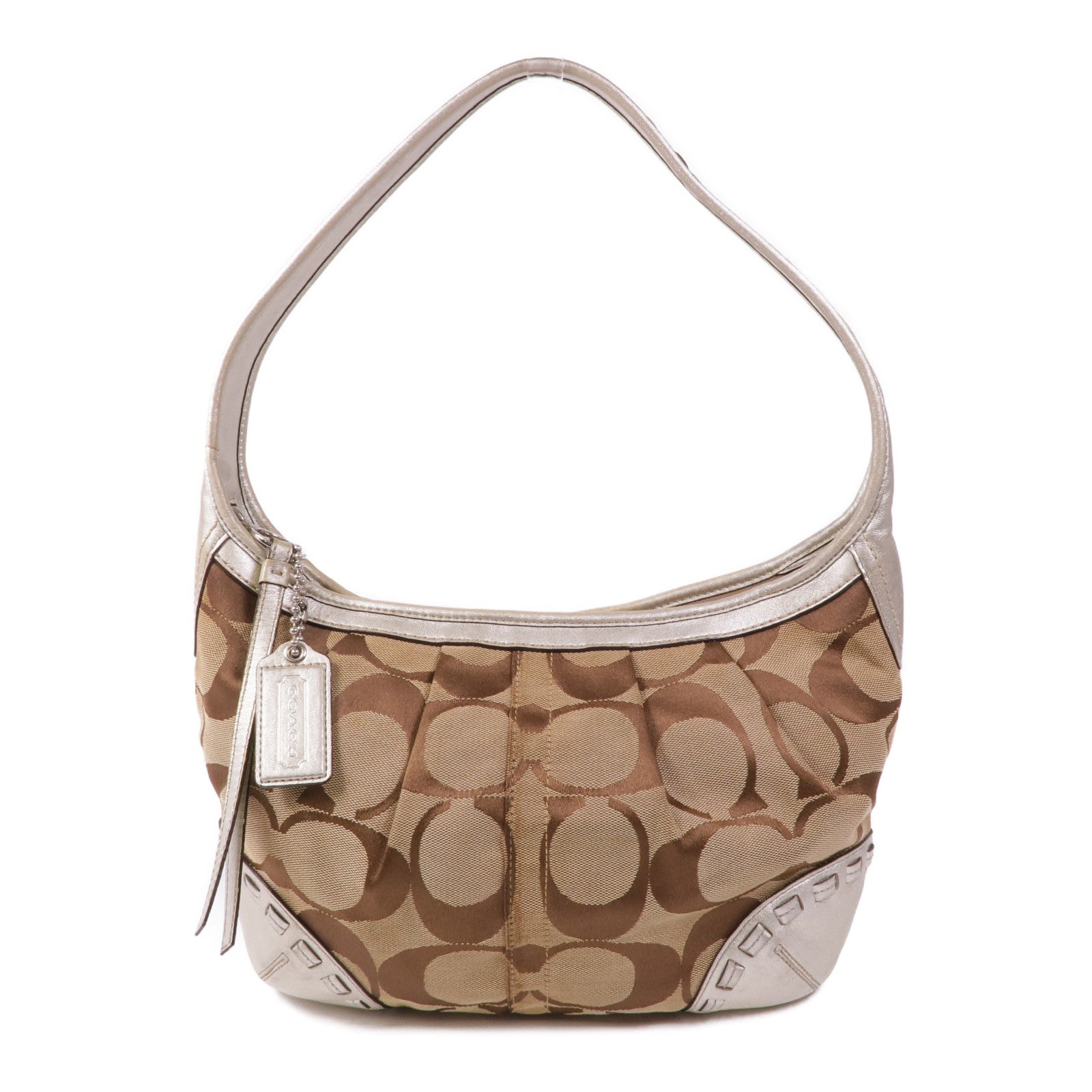 COACH 皮革/帆布Shoulder Bag銀扣肩背袋