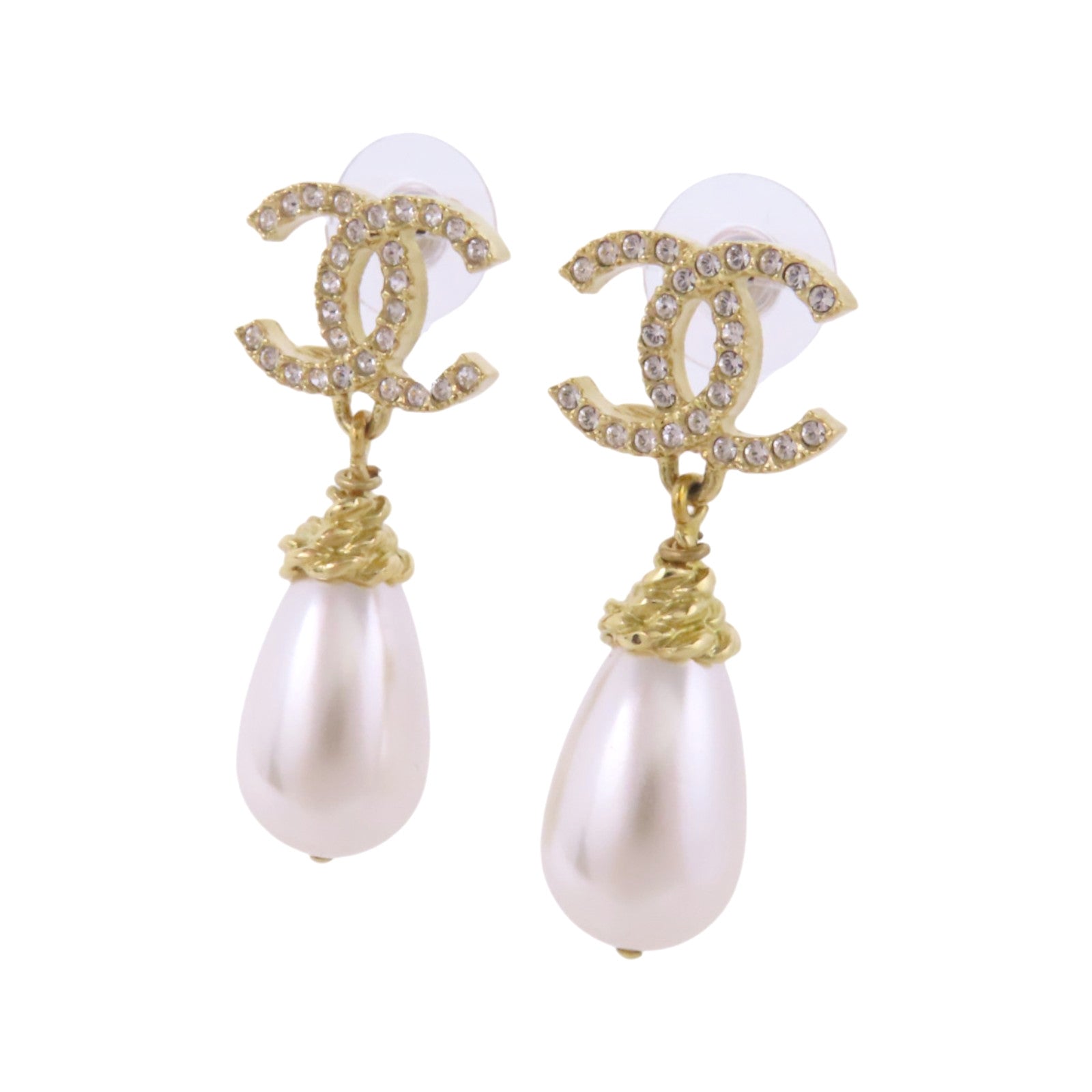 CHANEL 金屬/水鑽/仿珍珠Earrings金扣耳環
