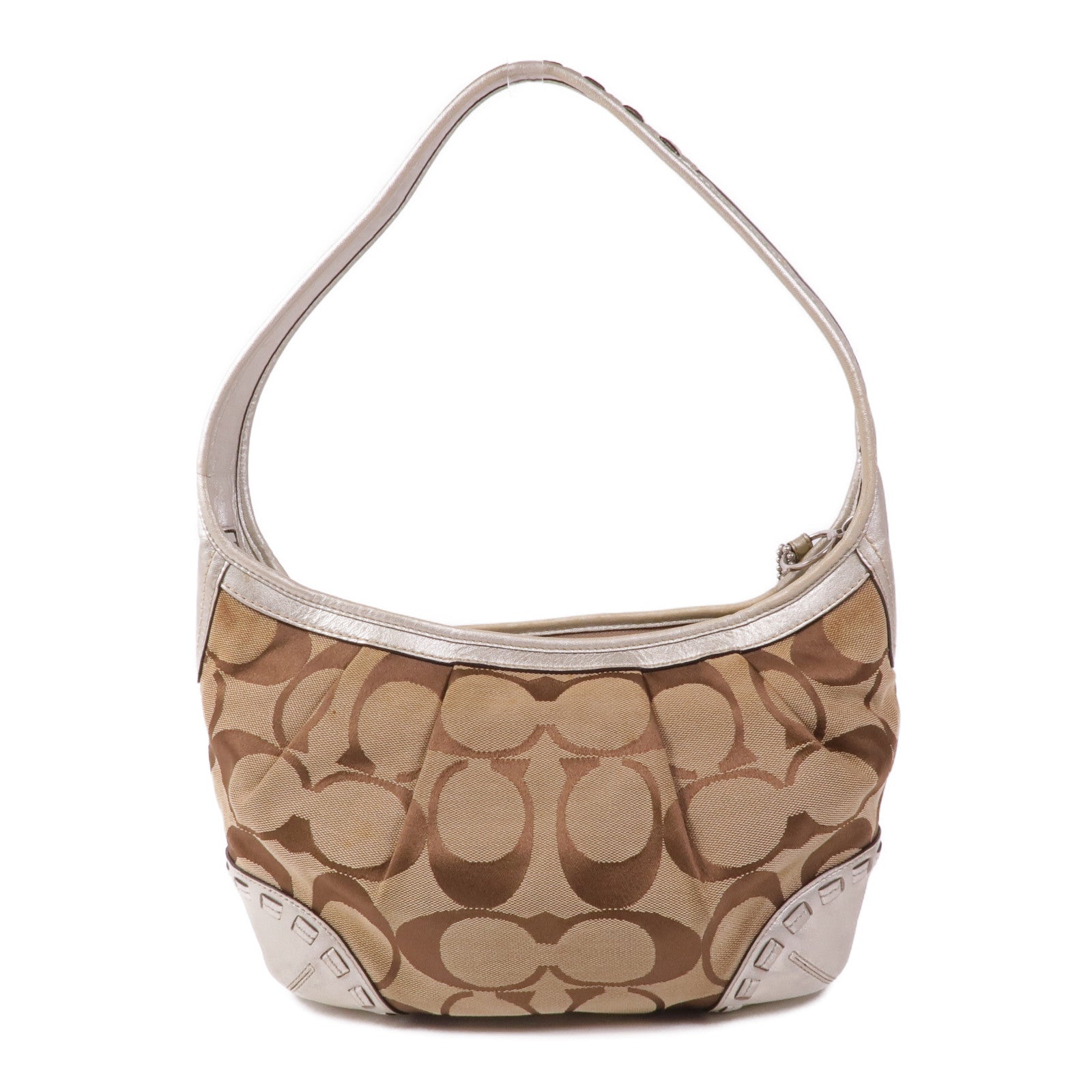 COACH 皮革/帆布Shoulder Bag銀扣肩背袋