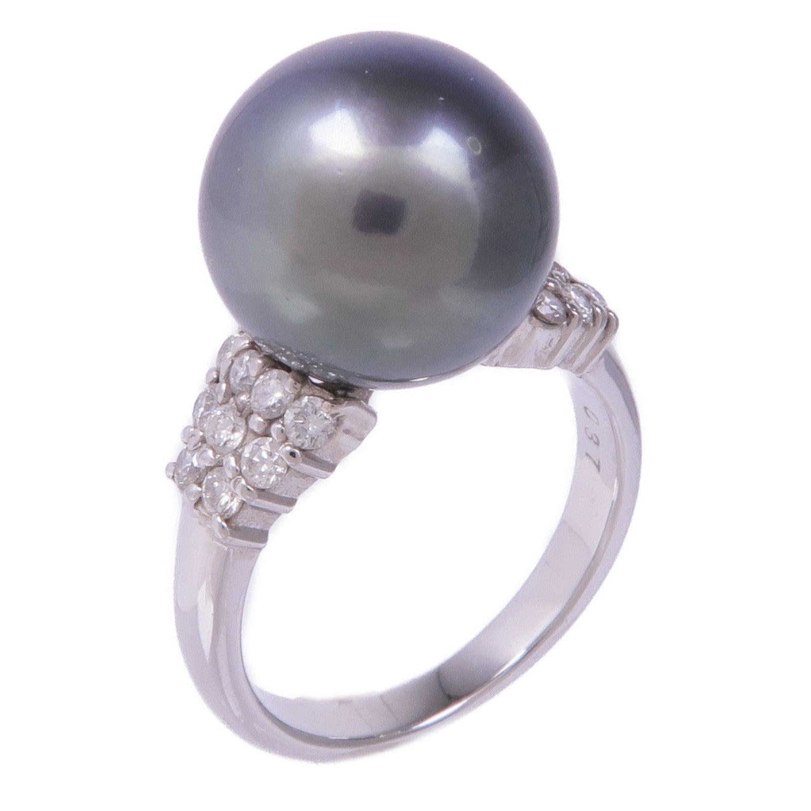 JEWELRY PT900鉑金Black Pearl Diamond Ring珍珠/鑽石戒指US#5.5