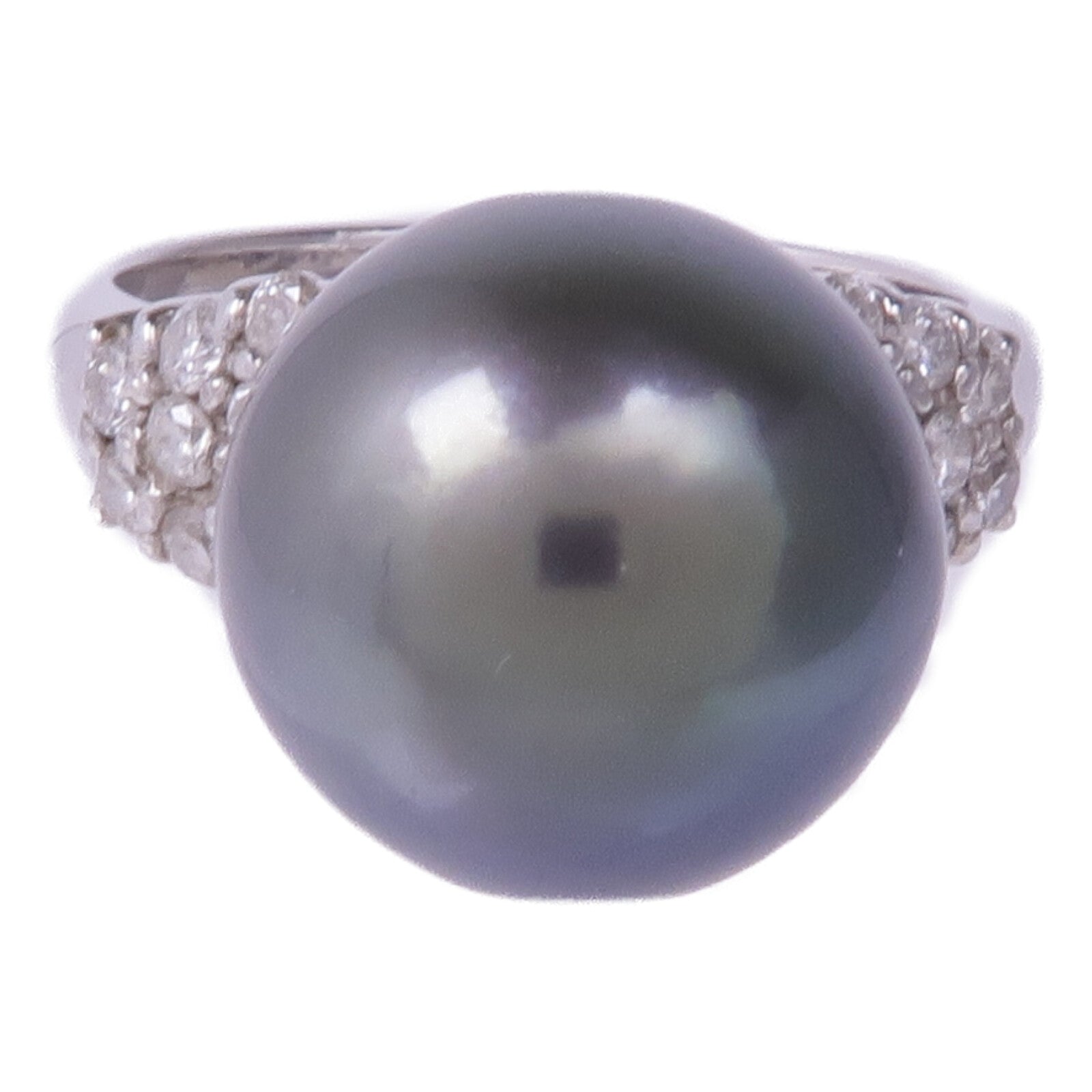 JEWELRY PT900鉑金Black Pearl Diamond Ring珍珠/鑽石戒指US#5.5