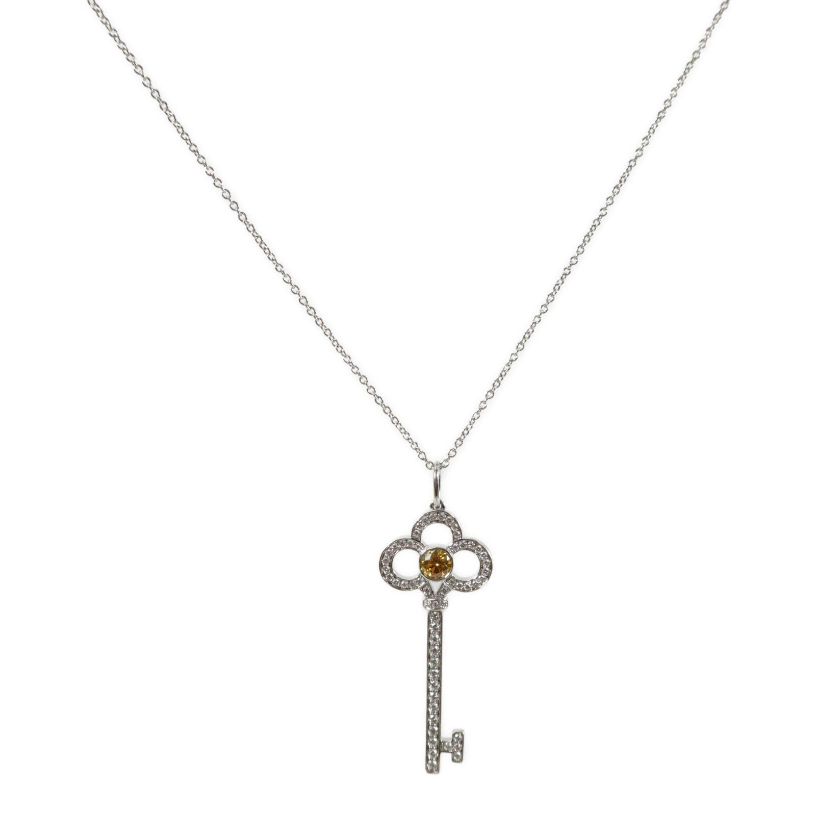TIFFANY&CO PT950鉑金Tiffany Crown Key Pendant鑽石項鍊