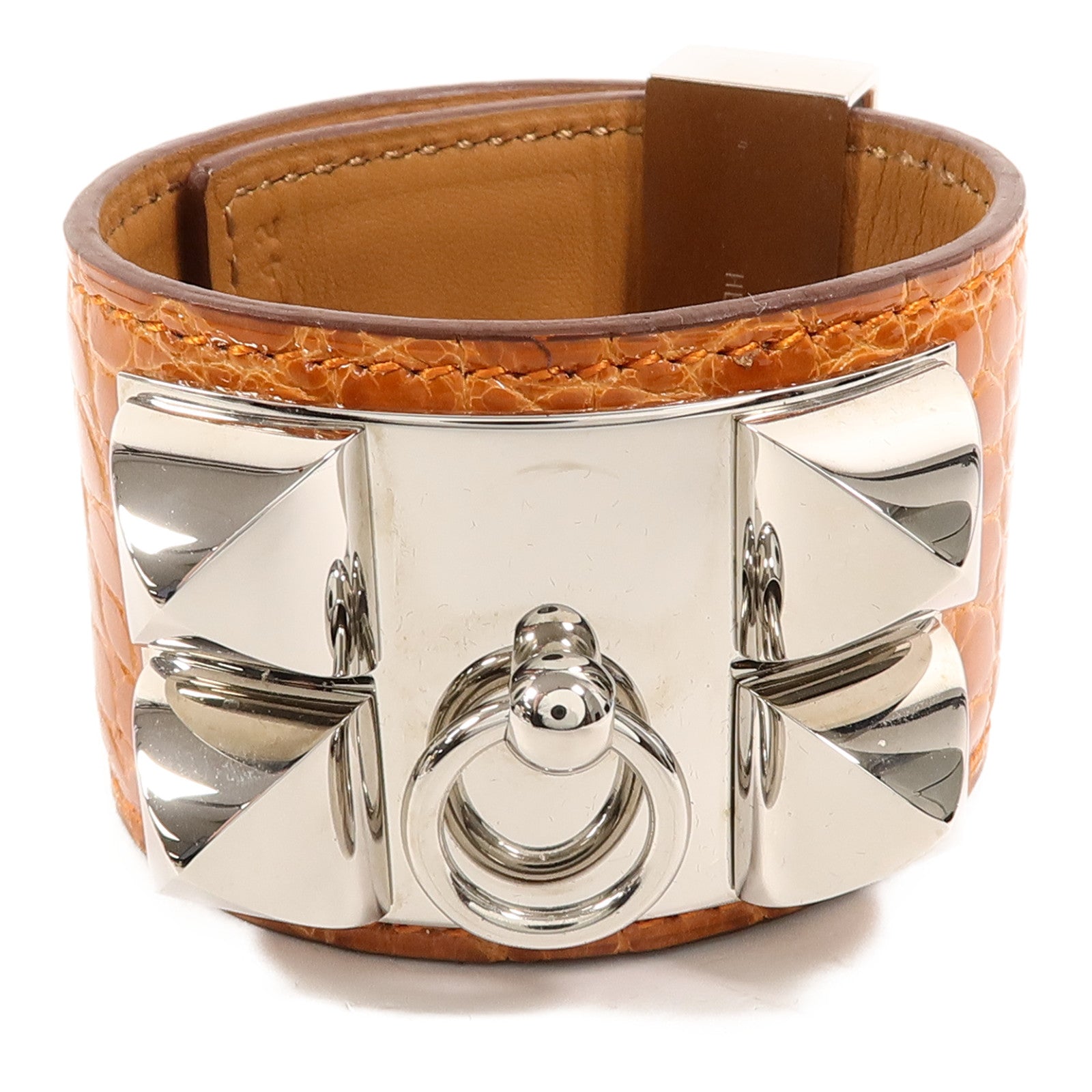 HERMES Alligator皮革Collier De Chien Bracelet手帶Orange
