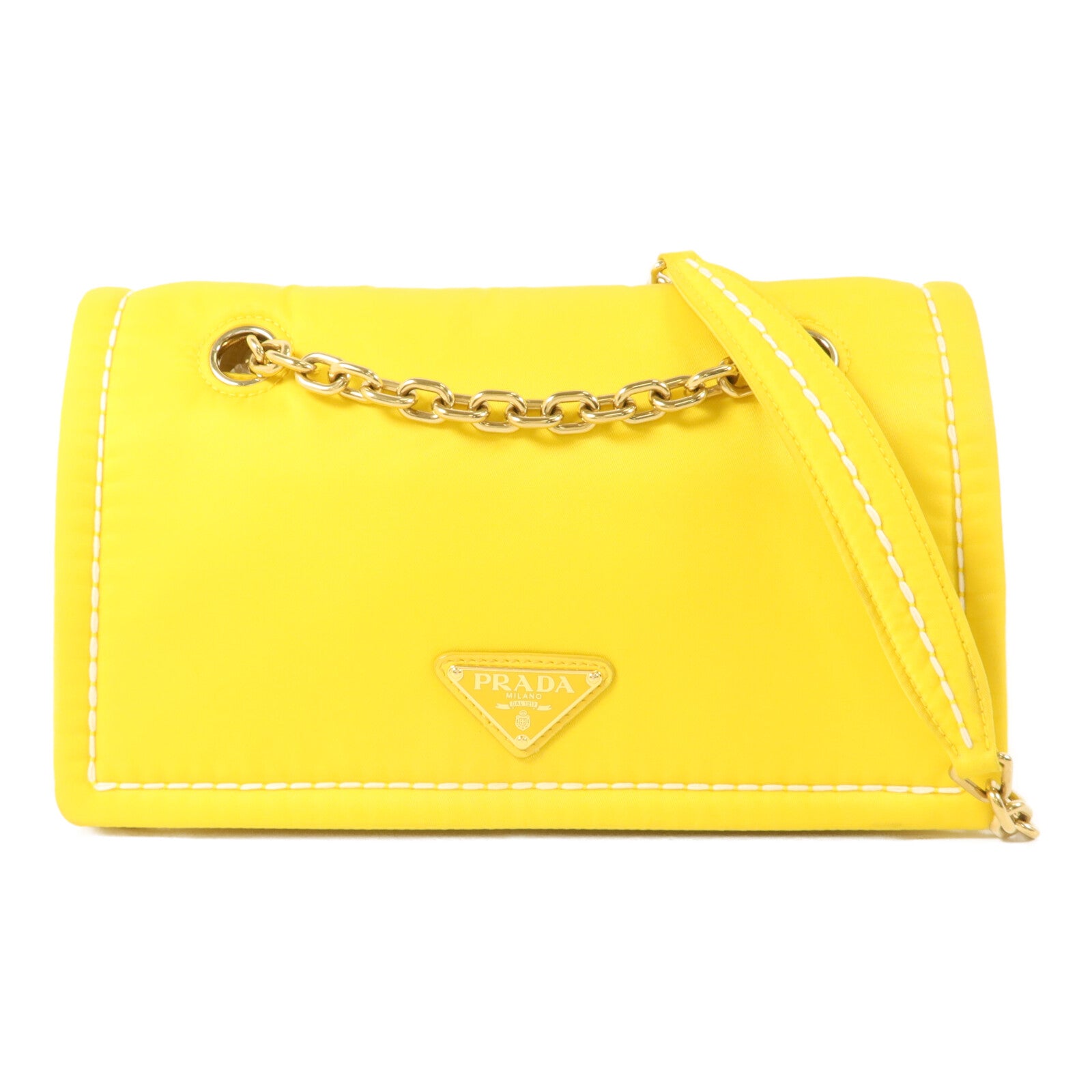 PRADA 尼龍Giallo Tessuto鏈帶手挽袋