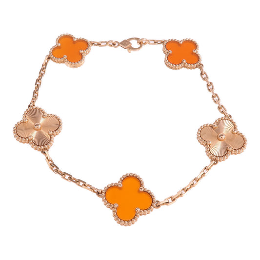Van Cleef & Arpels 18K玫瑰金Vintage Alhambra Bracelet 5 Motifs紅玉髓手鏈