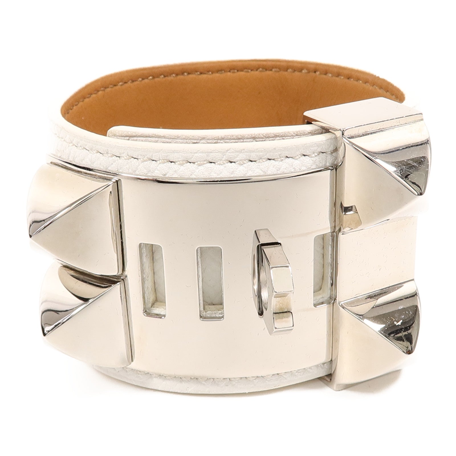 HERMES Epsom皮革Collier De Chien Bracelet手帶Blanc