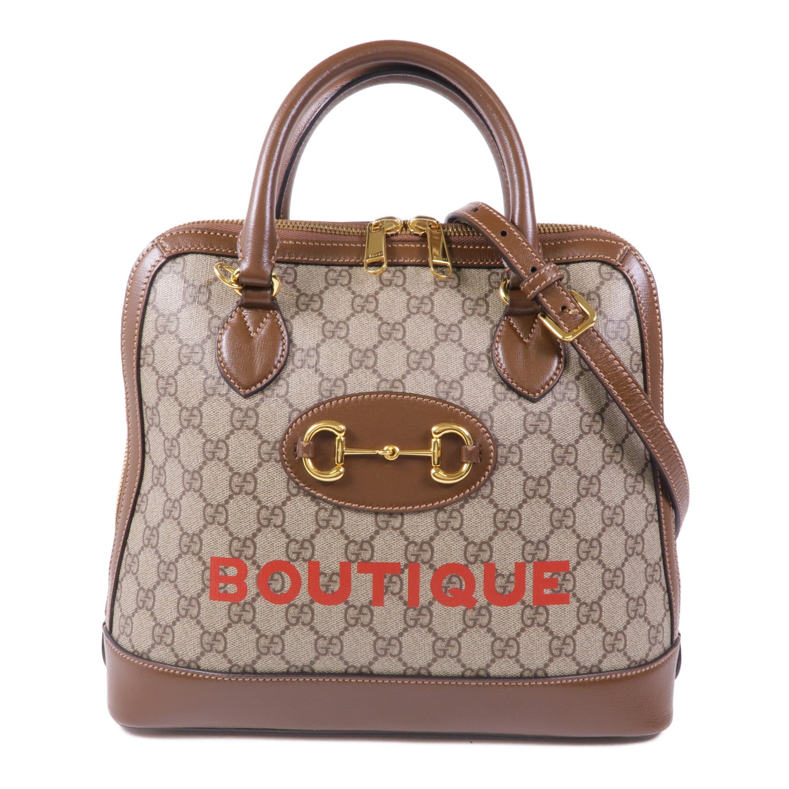 GUCCI 塗層帆布1955 Horsebit金扣手挽肩背兩用袋