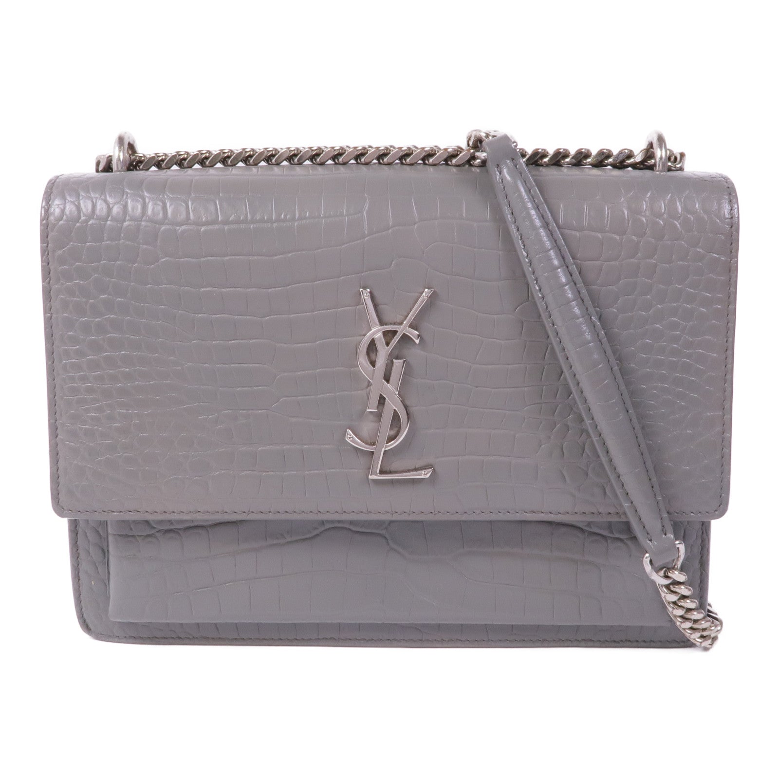 SAINT LAURENT 牛皮皮革Sunset Medium銀扣鏈帶肩背袋