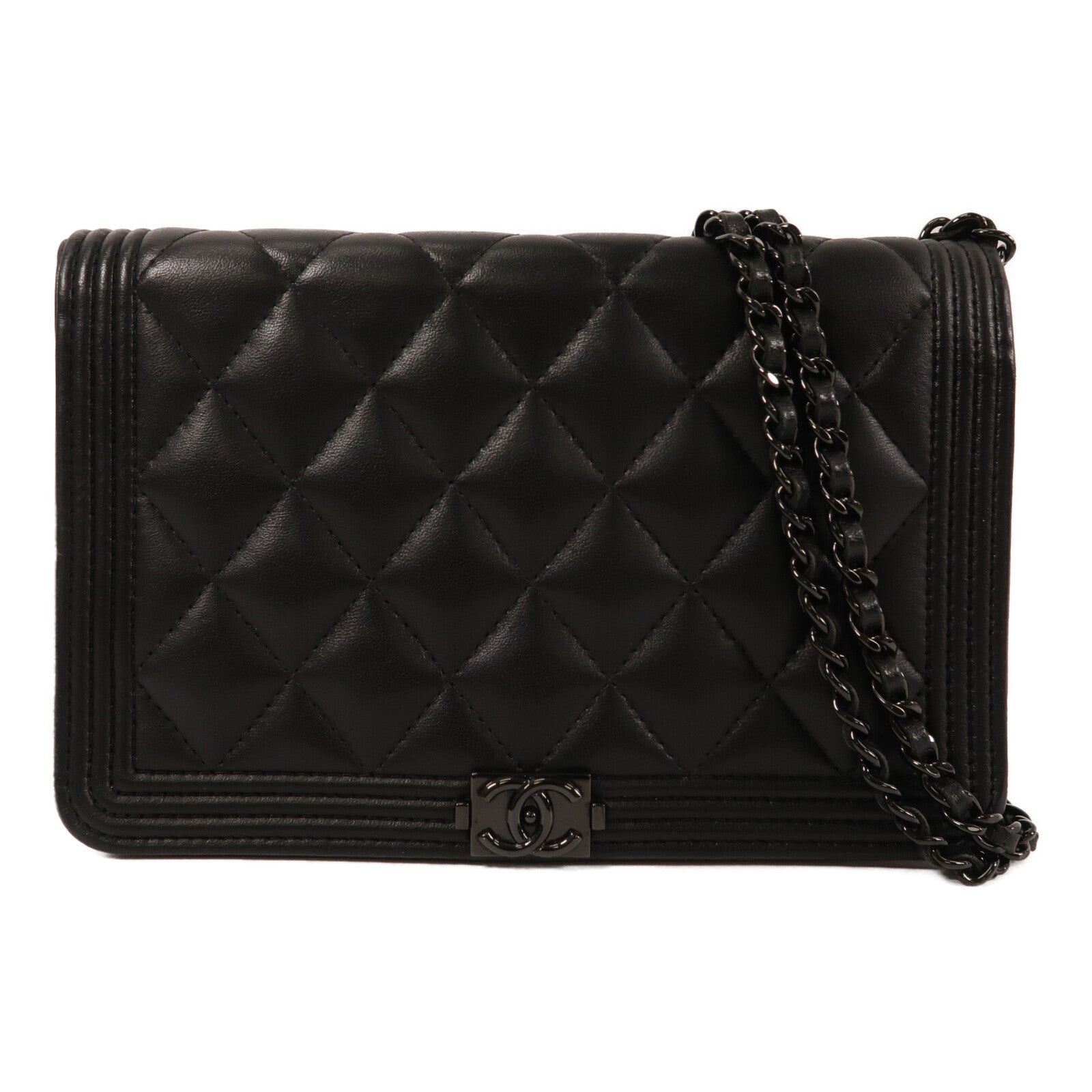 CHANEL 羊皮皮革Boy Wallet On Chain So Black鏈帶肩背袋