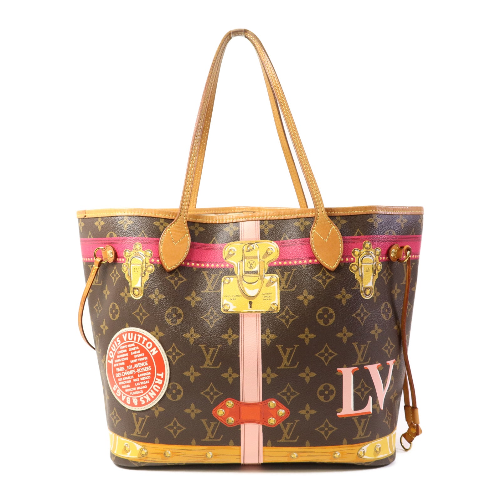 LOUIS VUITTON Monogram Summer Trunk Neverfull MM金扣肩背袋