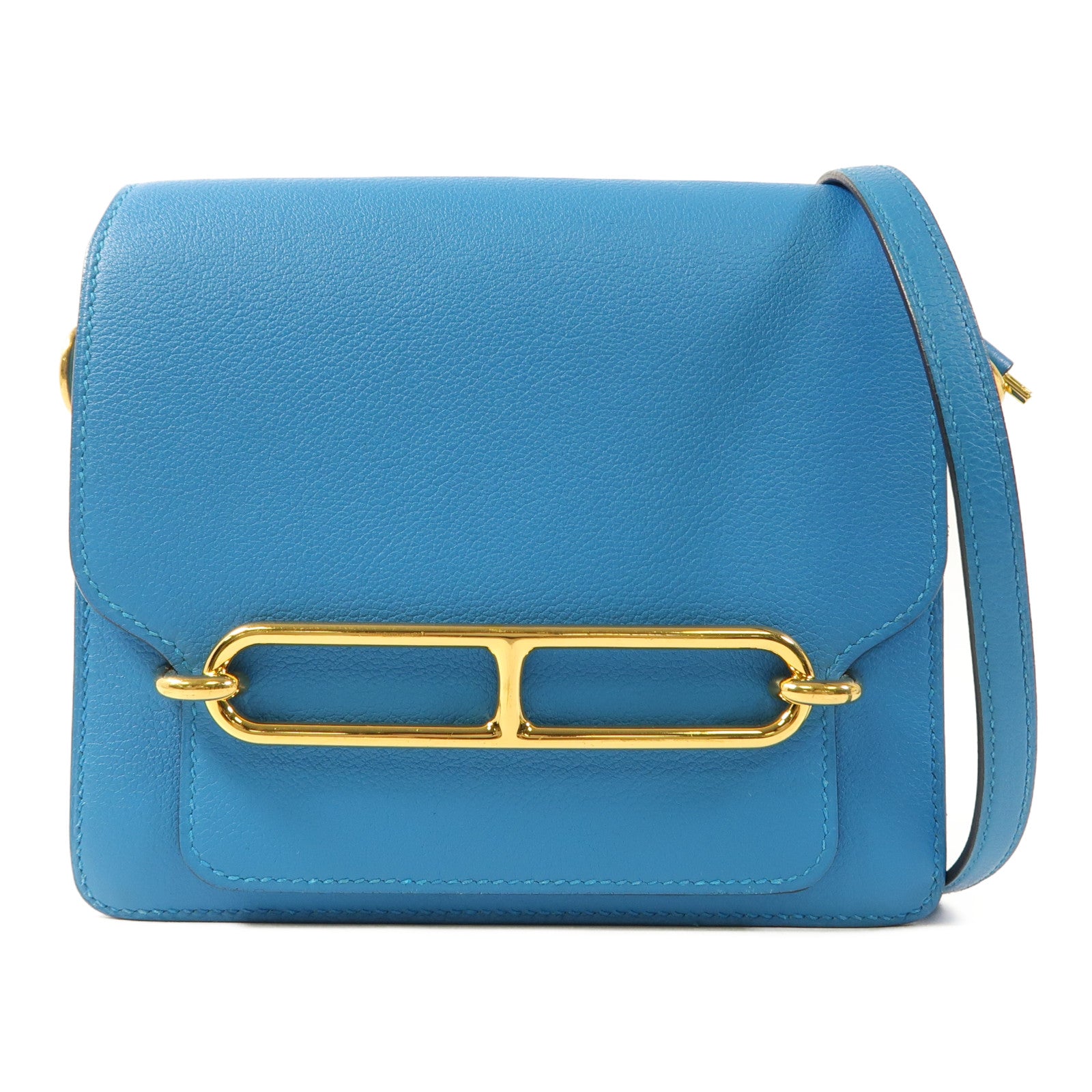 HERMES Evercolor皮革Mini Roulis金扣肩背袋Bleu Zanzibar