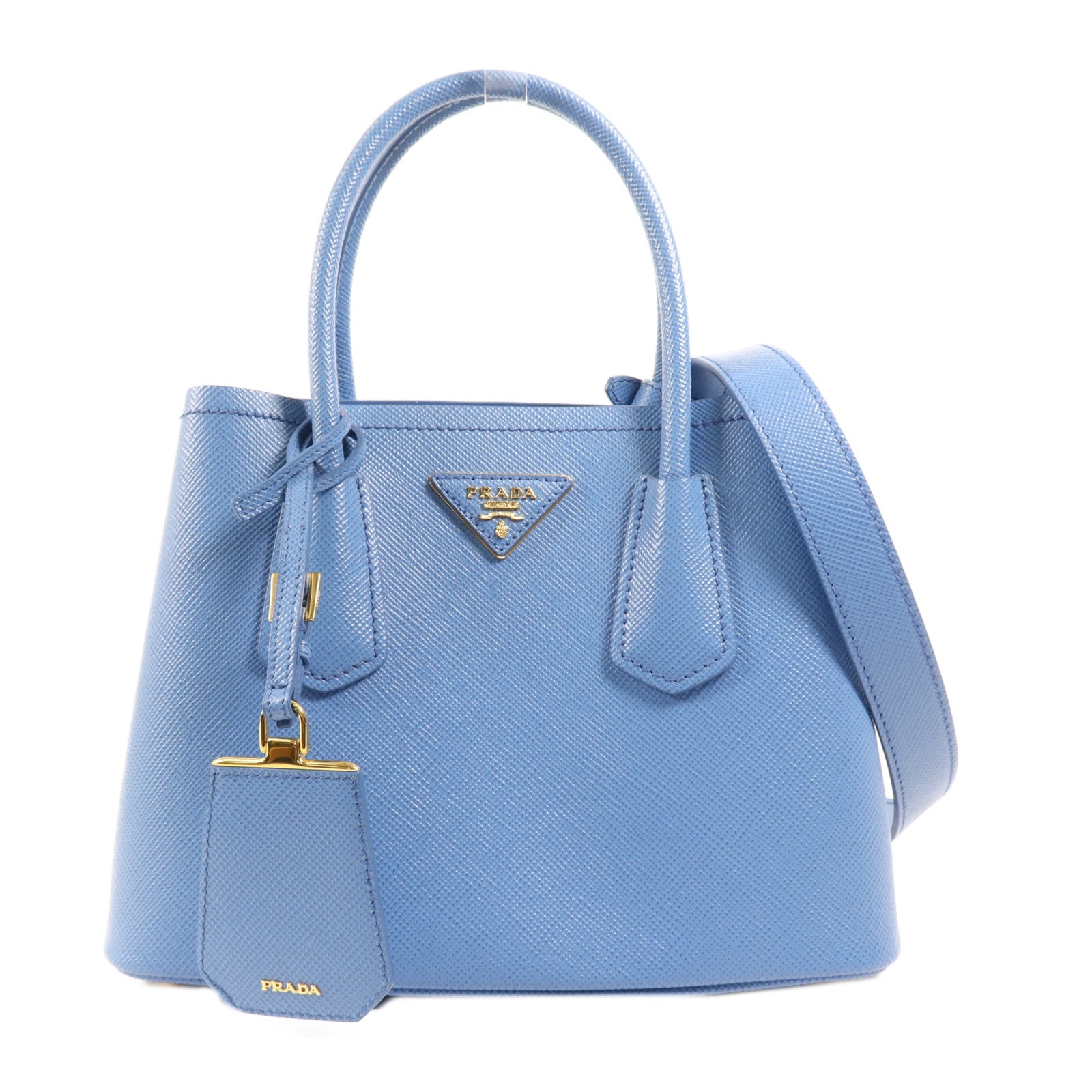 PRADA 牛皮皮革Double Saffiano金扣手挽肩背兩用袋