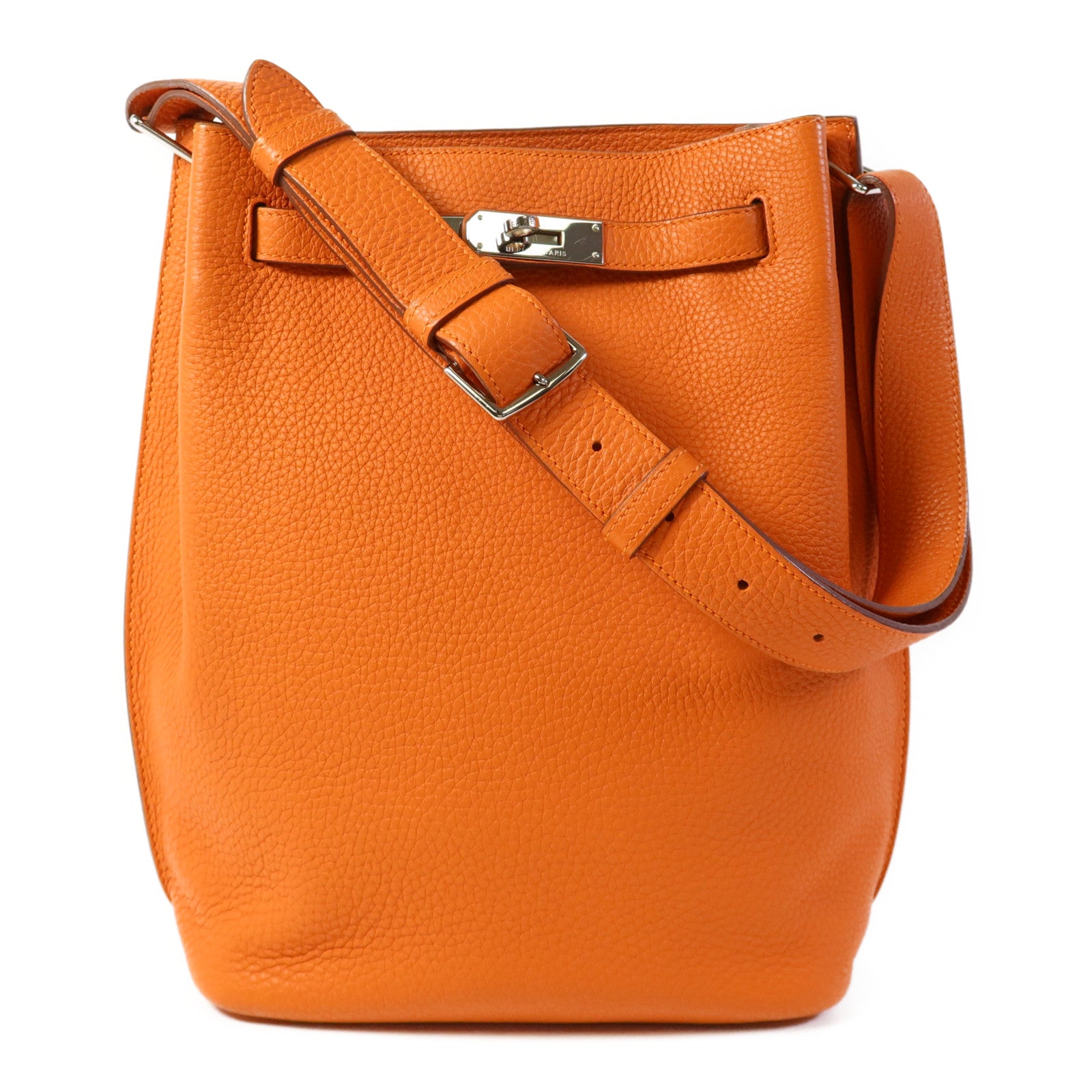 HERMES Togo皮革So Kelly 22銀扣肩背袋Orange