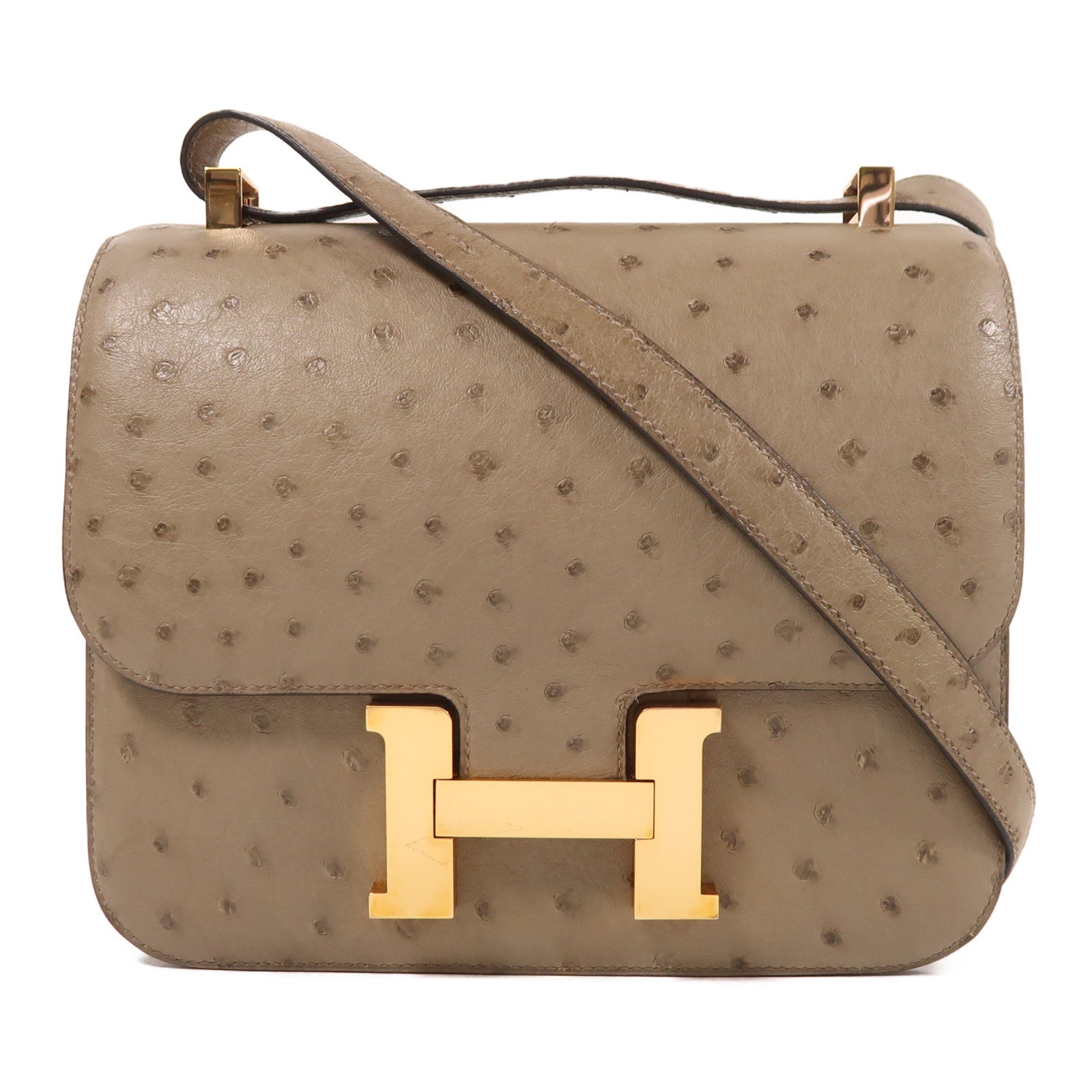 HERMES 鴕鳥皮革Constance 24金扣肩背袋